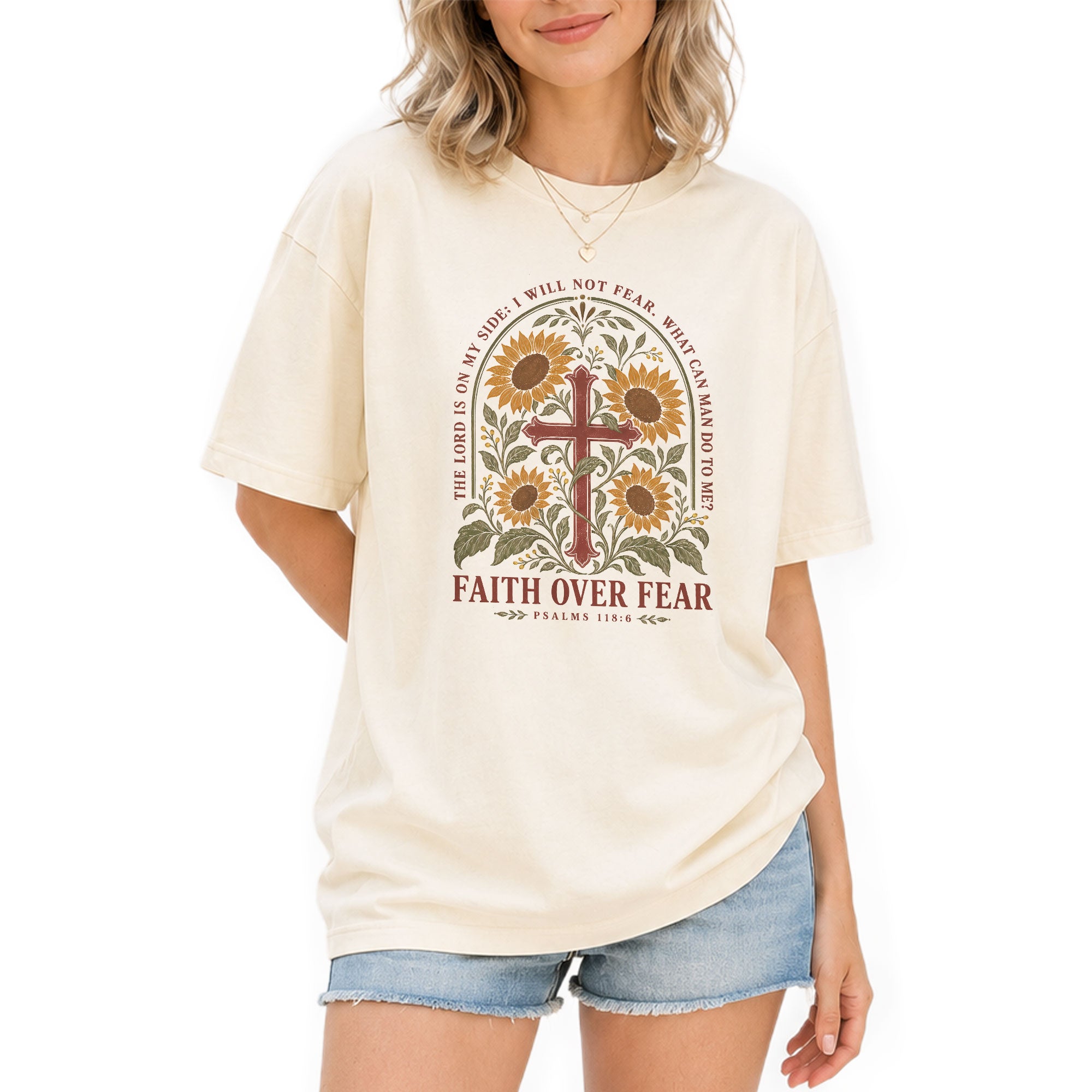 Faith Over Fear Shirt Women Sunflower Cross Christian Shirt Aesthetic Bible Verse Graphic - Rust Field Wear