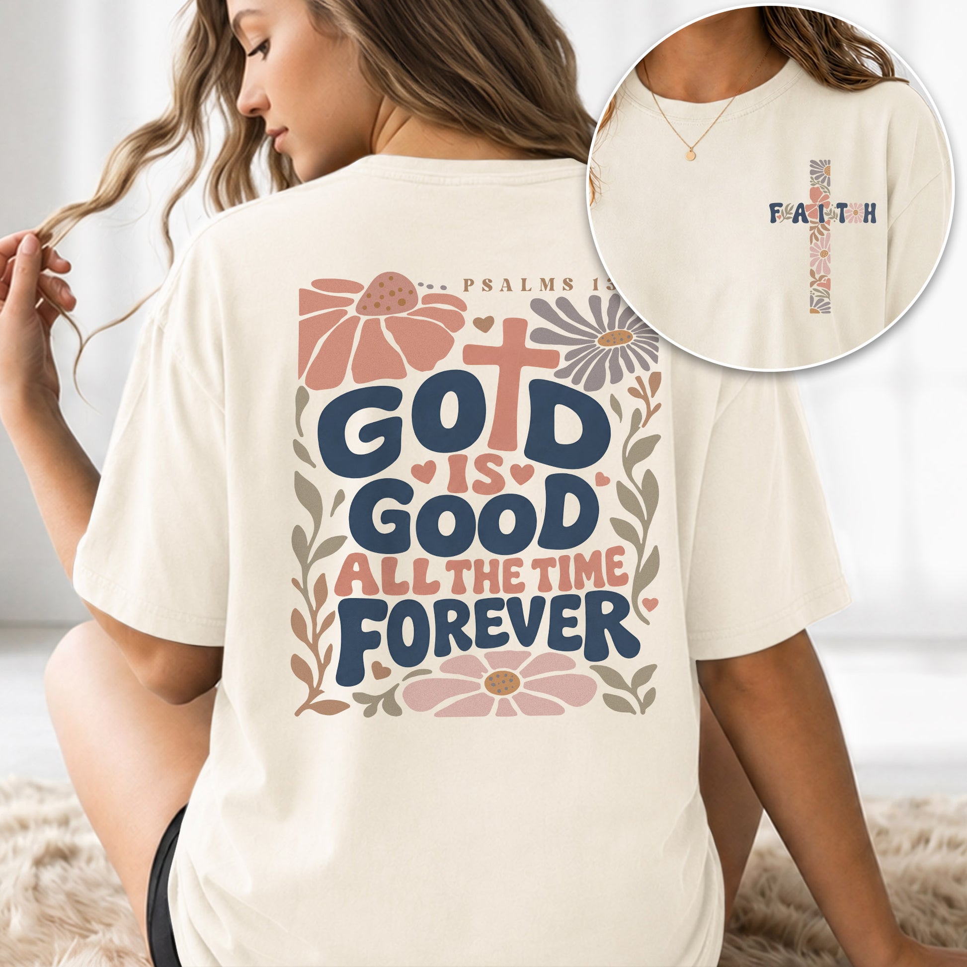 God Is Good Shirt Women Floral Christian T-Shirt Faith Psalms Bible Verse Tee Comfort - Rust Field Wear