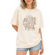 Jesus Loves You T-Shirt Christian Women Faith Shirt Aesthetic Colorful Bible Verse Tee - Rust Field Wear