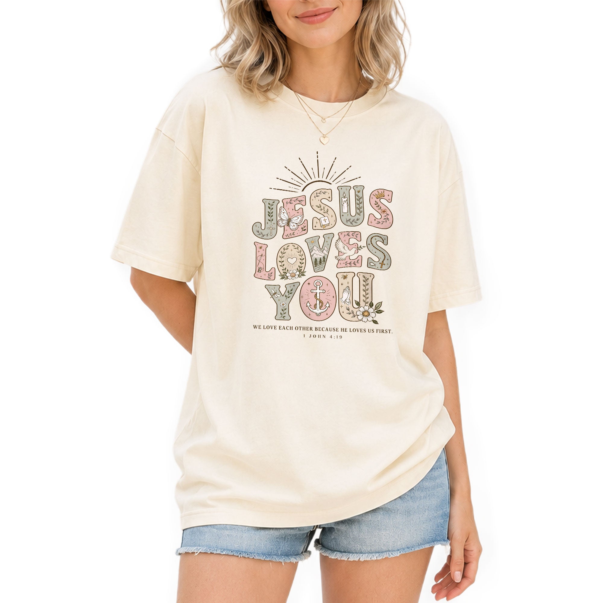 Jesus Loves You T-Shirt Christian Women Faith Shirt Aesthetic Colorful Bible Verse Tee - Rust Field Wear