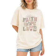 Faith Hope Love T-Shirt Christian Women Faith Shirt Aesthetic Colorful Bible Verse Tee - Rust Field Wear