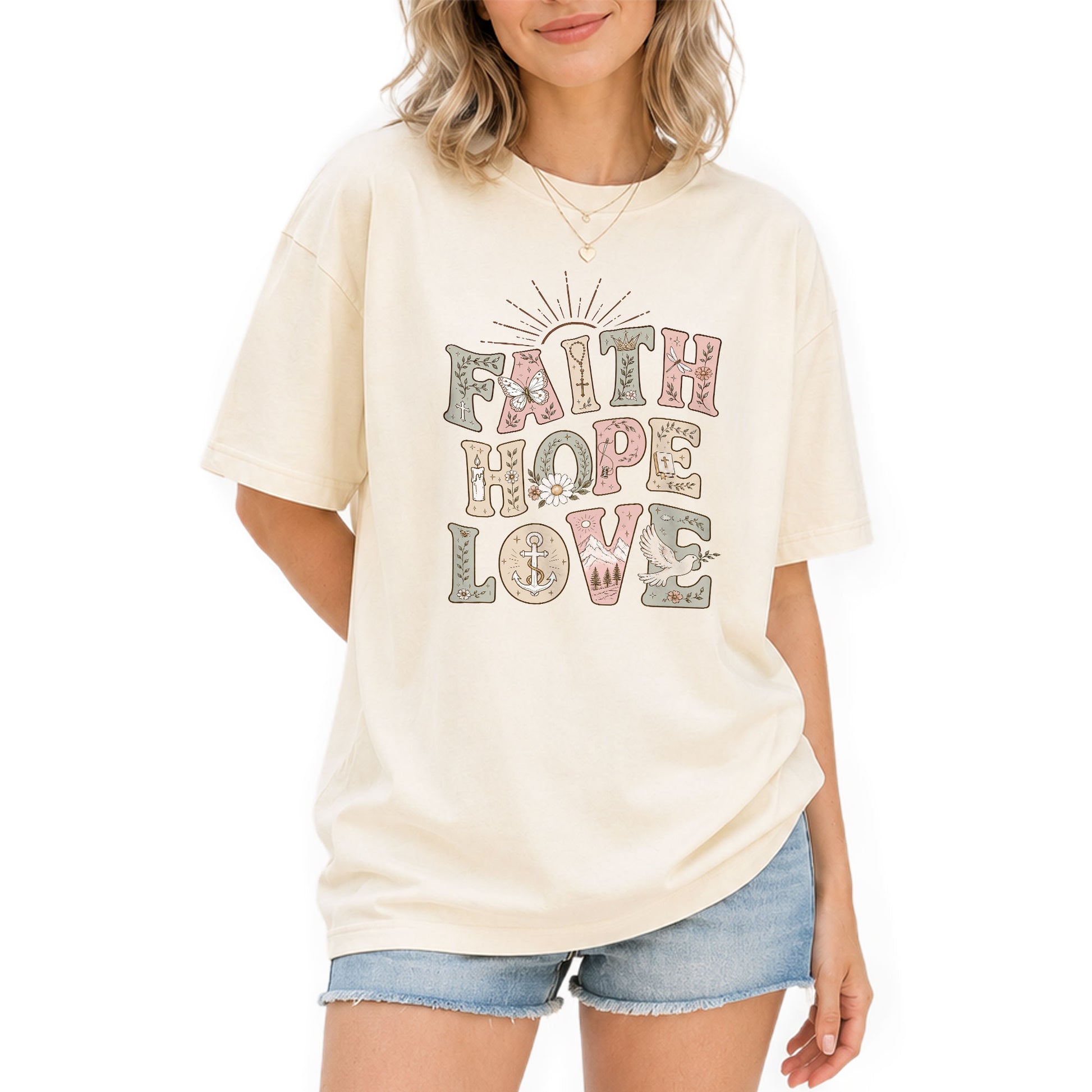 Faith Hope Love T-Shirt Christian Women Faith Shirt Aesthetic Colorful Bible Verse Tee - Rust Field Wear