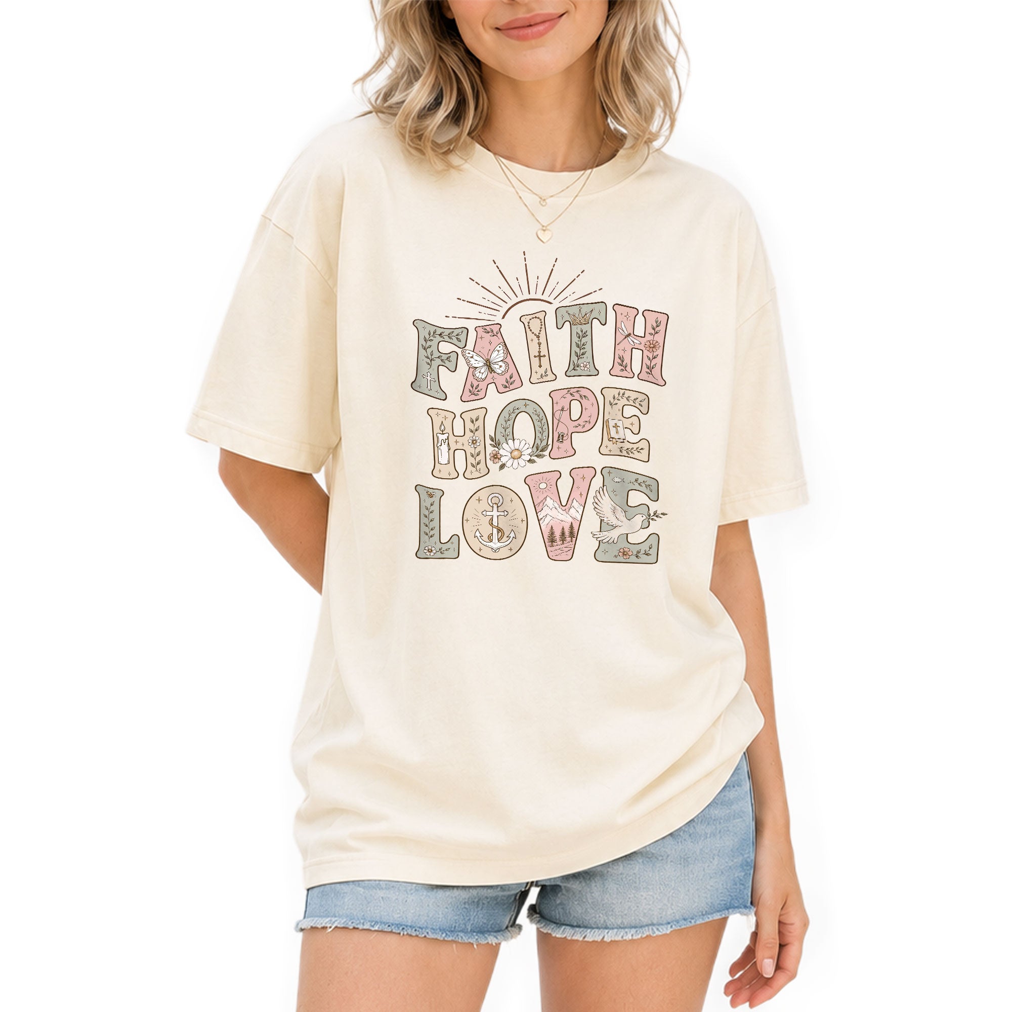 Faith Hope Love T-Shirt Christian Women Faith Shirt Aesthetic Colorful Bible Verse Tee - Rust Field Wear