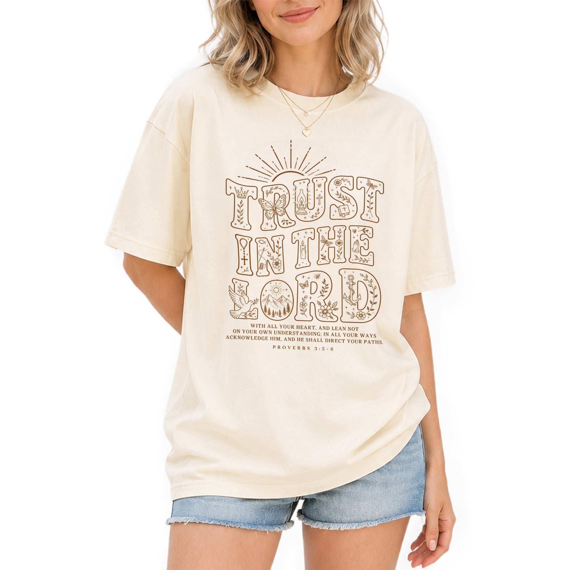 Trust In The Lord T-Shirt Christian Women Faith Shirt Aesthetic Doodle Bible Verse Tee - Rust Field Wear