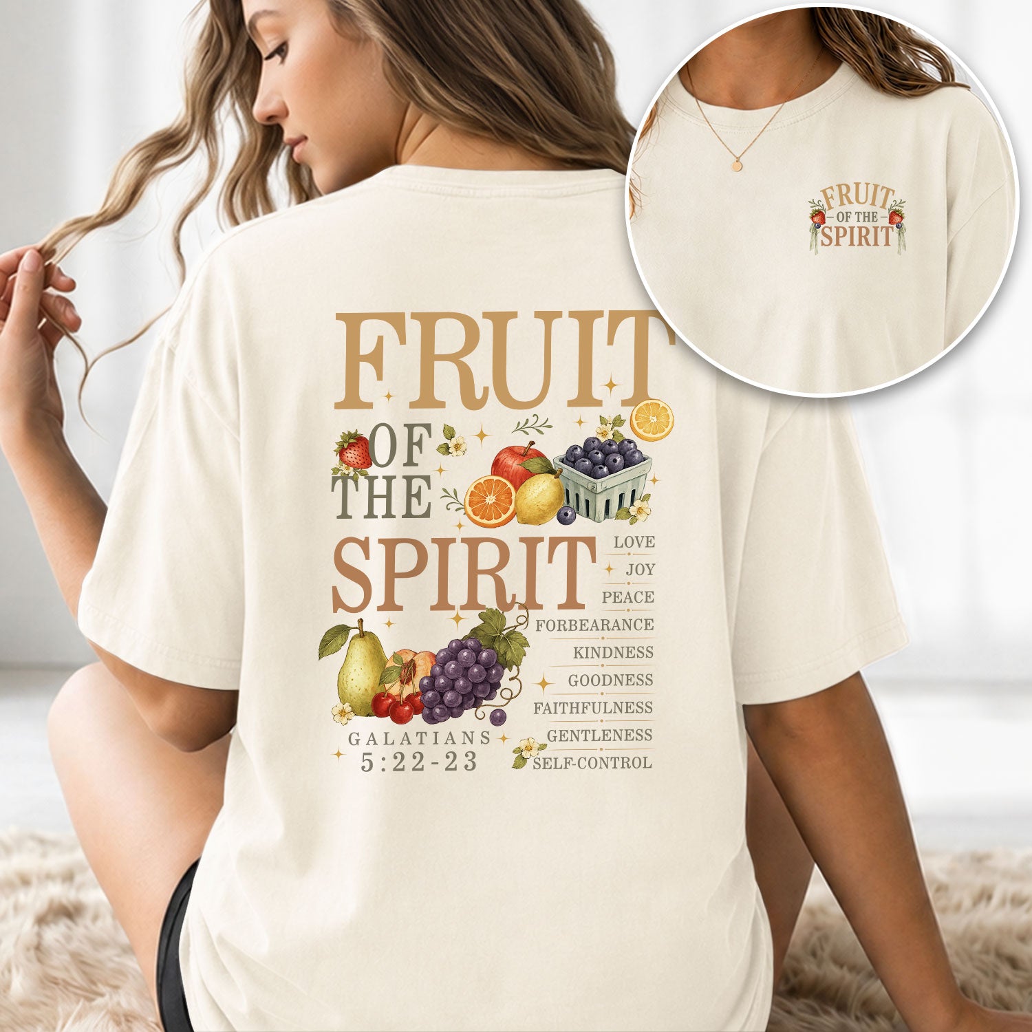 Fruit Of The Spirit Galatians Scripture Pink Cute Christian Tee For Women Apparel