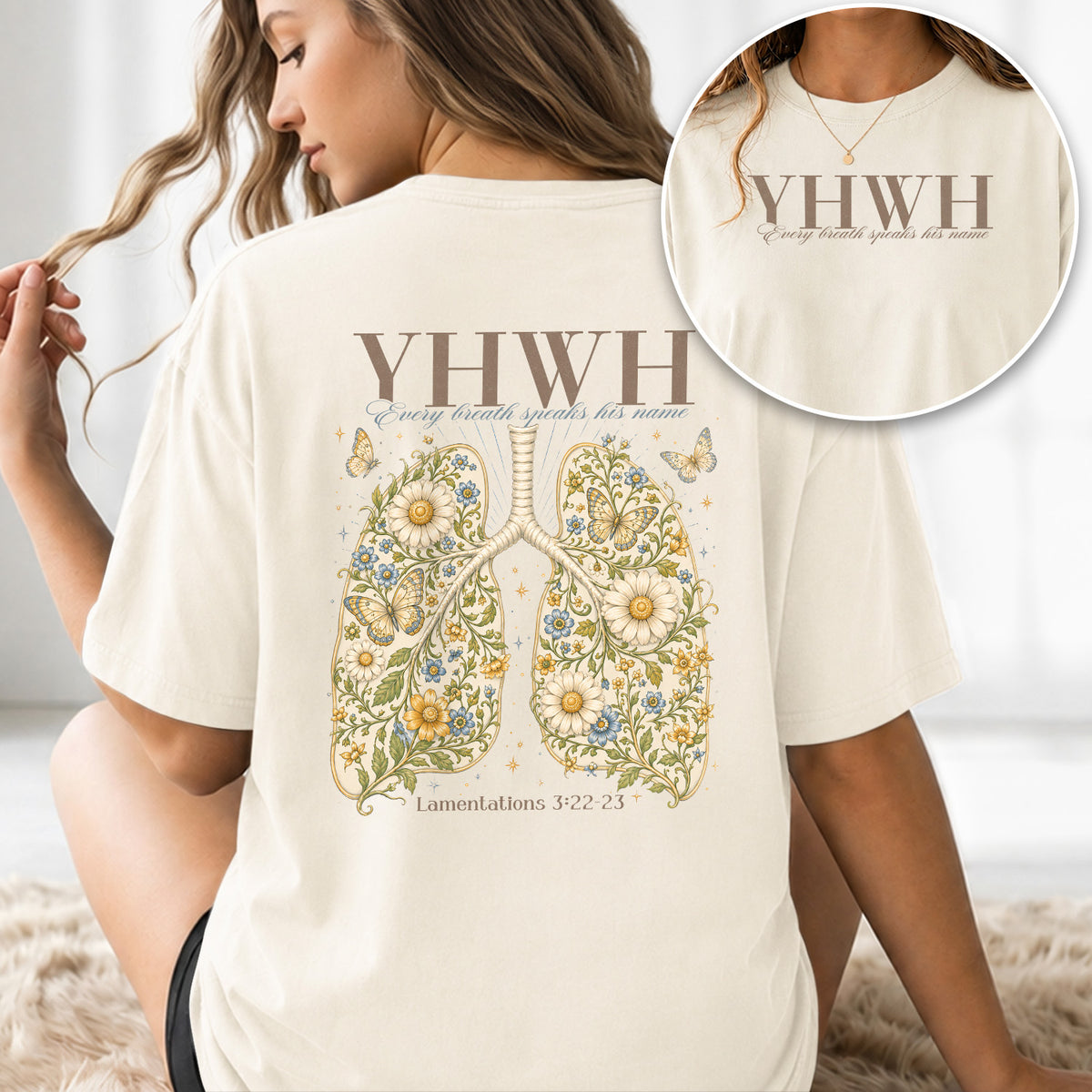Faithful Christian YHWH Lungs Floral Aesthetic Women Graphic Tee Shirt Vintage Cotton - Rust Field Wear