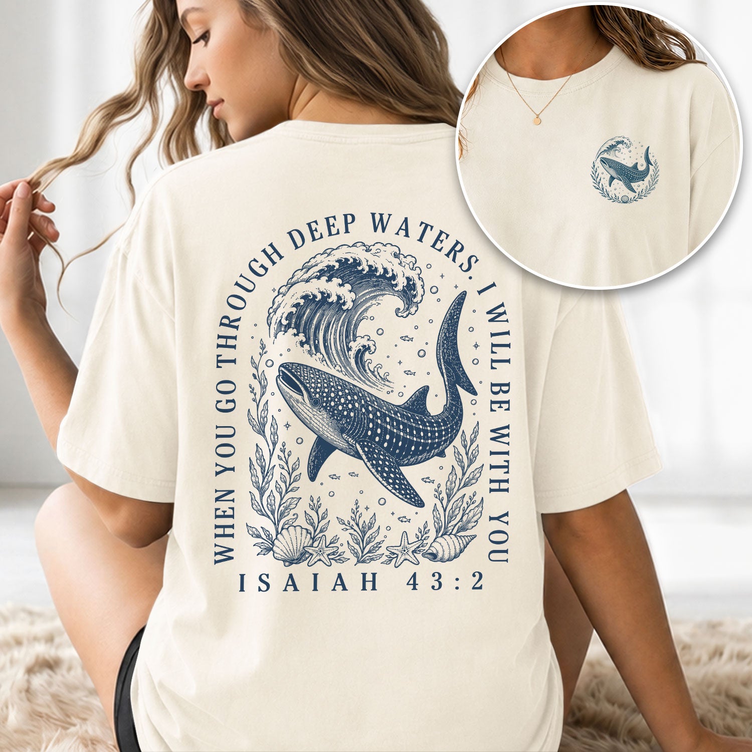Whale Shark Isaiah 43 2 T-Shirt When You Go Through Deep Waters Christian Faith Outfit