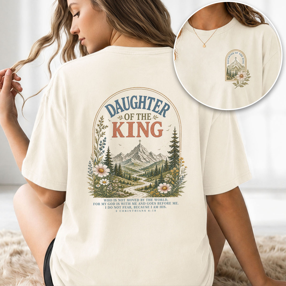 Inspirational Christian Daughter King Mountain Aesthetic Women Graphic Tee Shirt Vintage - Rust Field Wear