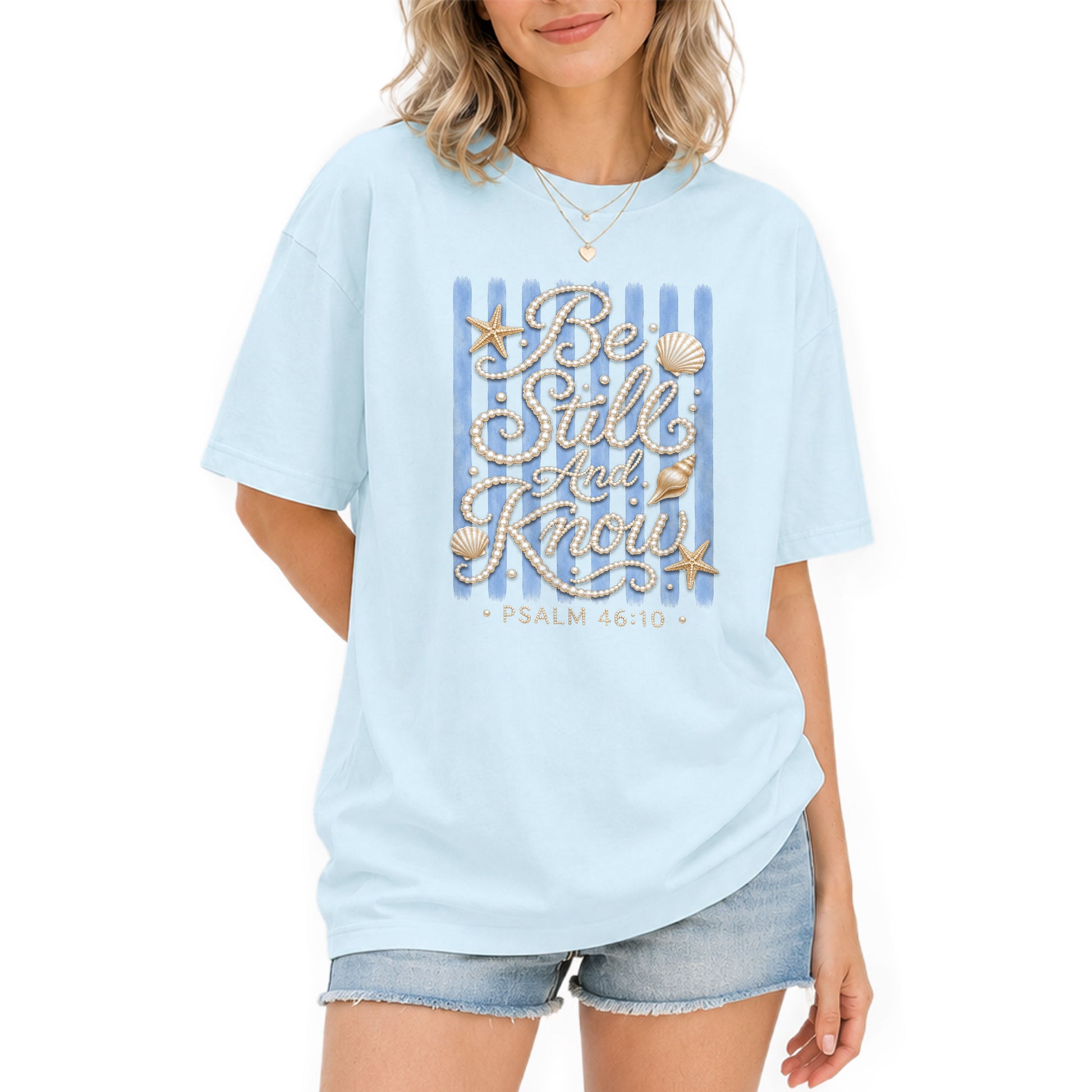 Be Still And Know Shirt Pearl Lettering Ocean Beach Christian Psalm 46 10 Graphic Tee - Rust Field Wear