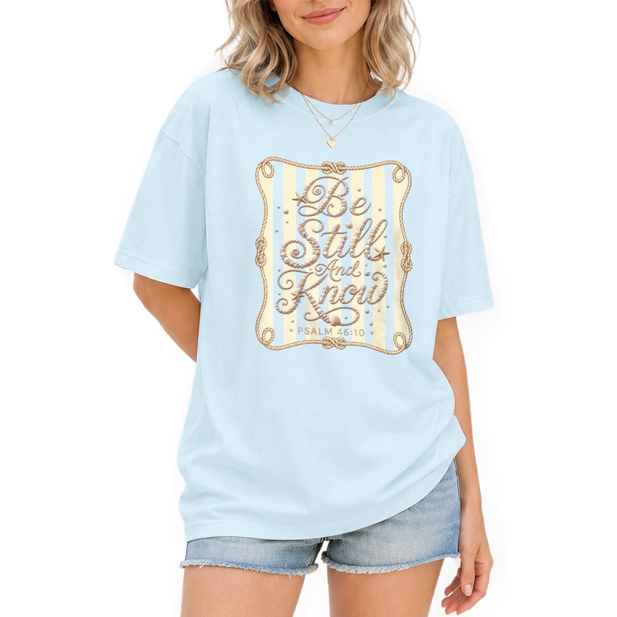 Be Still And Know Shirt Nautical Rope Coastal Beach Christian Psalm 46 10 Graphic Tee - Rust Field Wear