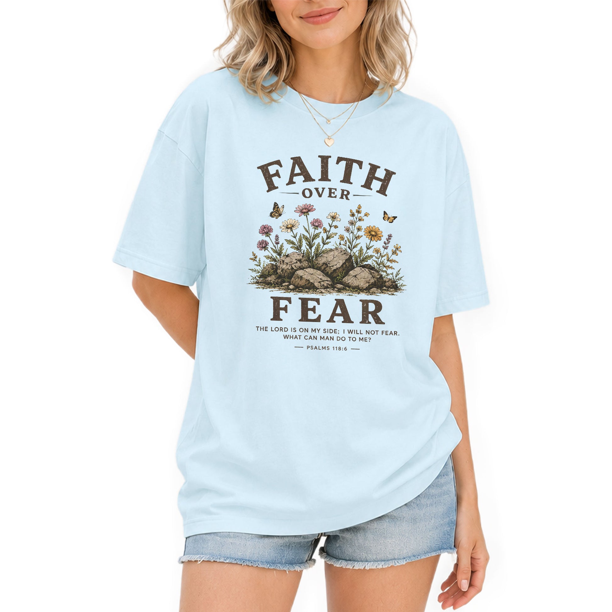 Faith Over Fear Christian Shirt Floral Wildflower Women T-Shirt Psalms 118:6 Tee - Rust Field Wear