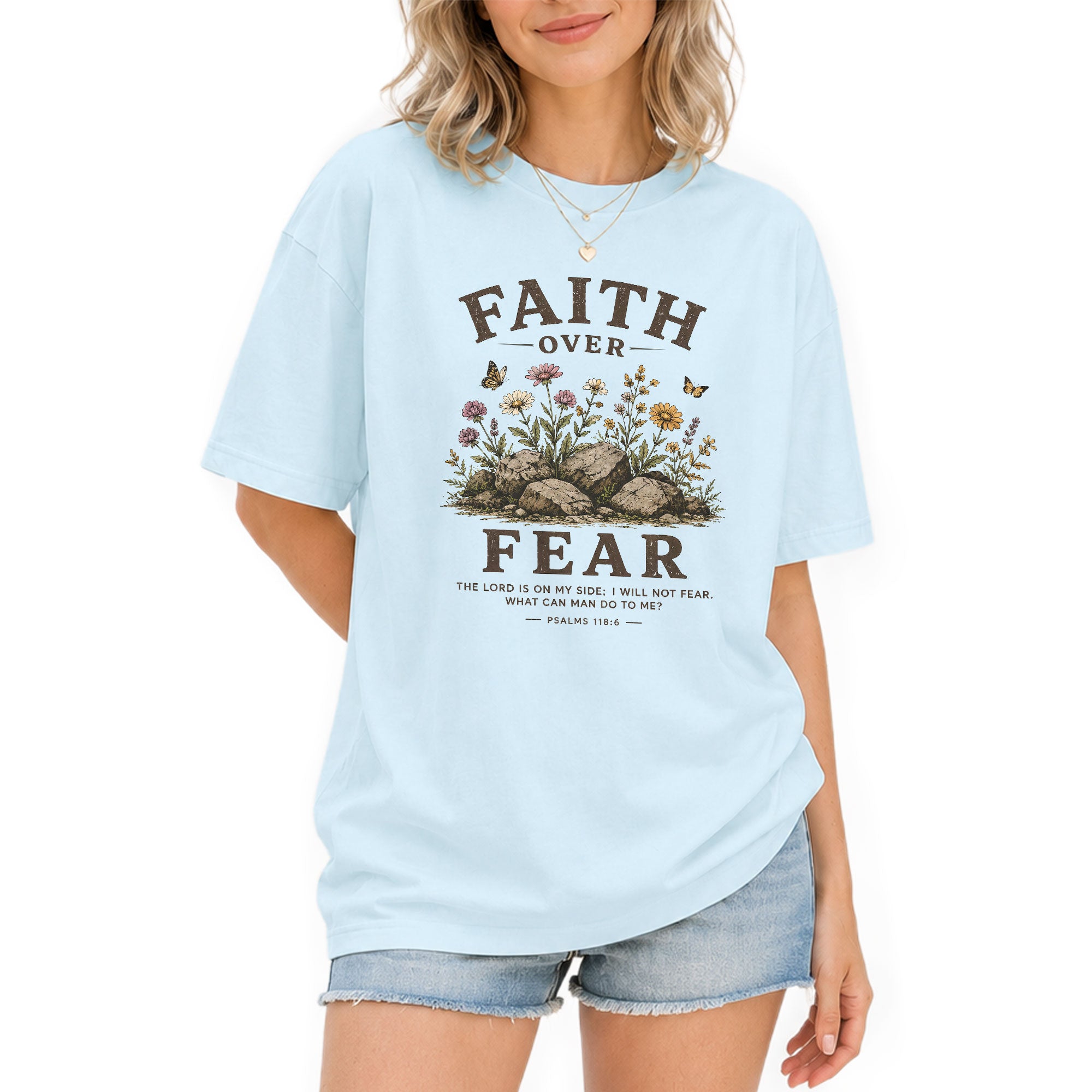 Faith Over Fear Christian Shirt Floral Wildflower Women T-Shirt Psalms 118:6 Tee - Rust Field Wear