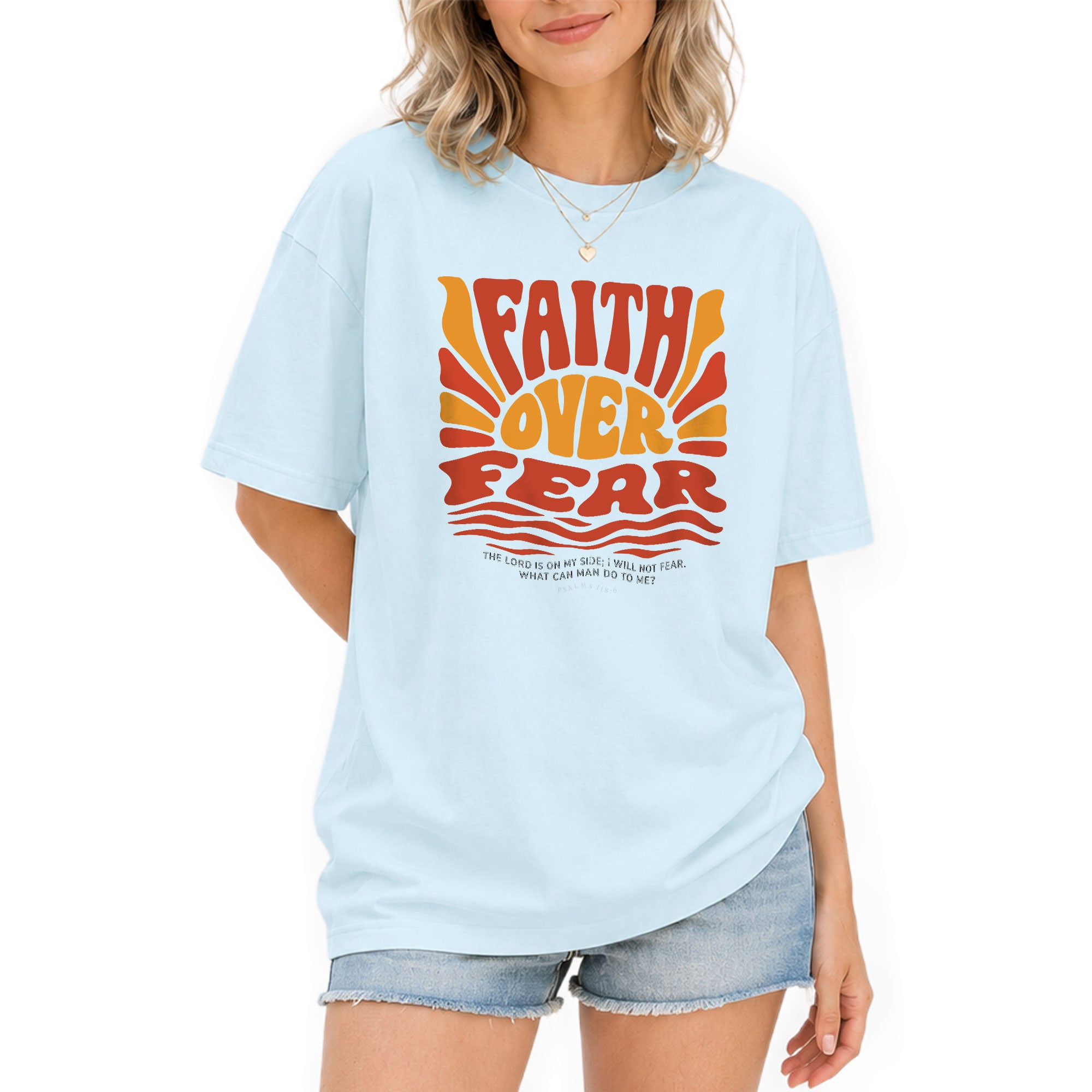 Faith Over Fear Christian Women Shirt Retro Wavy Font Graphic T-Shirt Psalms 118:6 - Rust Field Wear