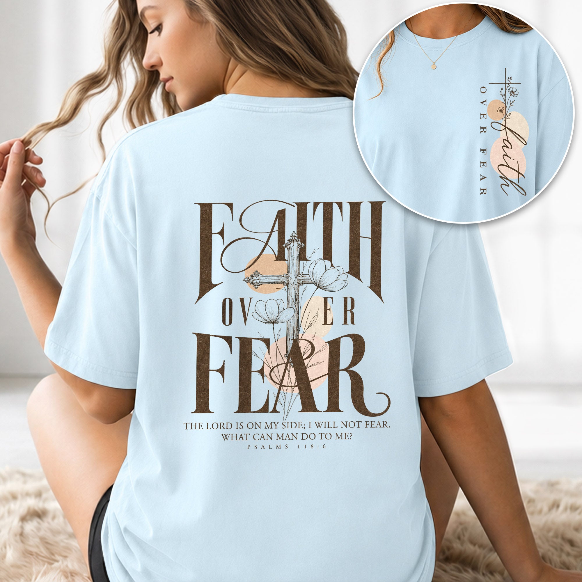 Faith Over Fear Shirt Christian Women Vintage Floral Cross Shirt Psalm 118 Bible Tee - Rust Field Wear