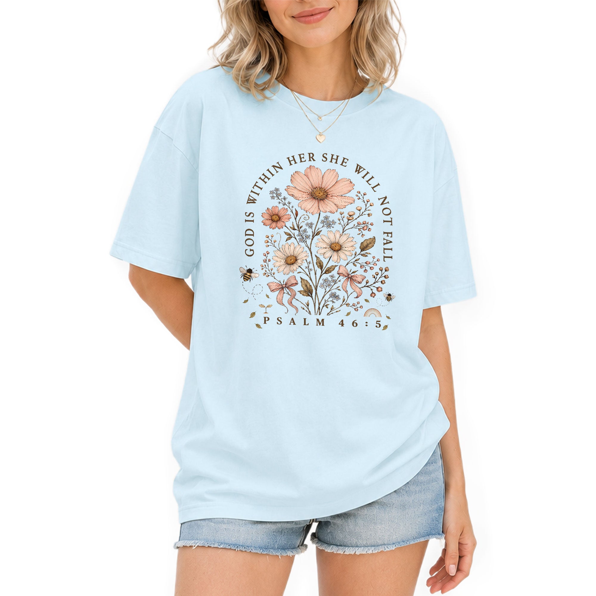 God Is Within Her Shirt Wildflower Floral Bee Christian Bible Verse Women Graphic Tee - Rust Field Wear