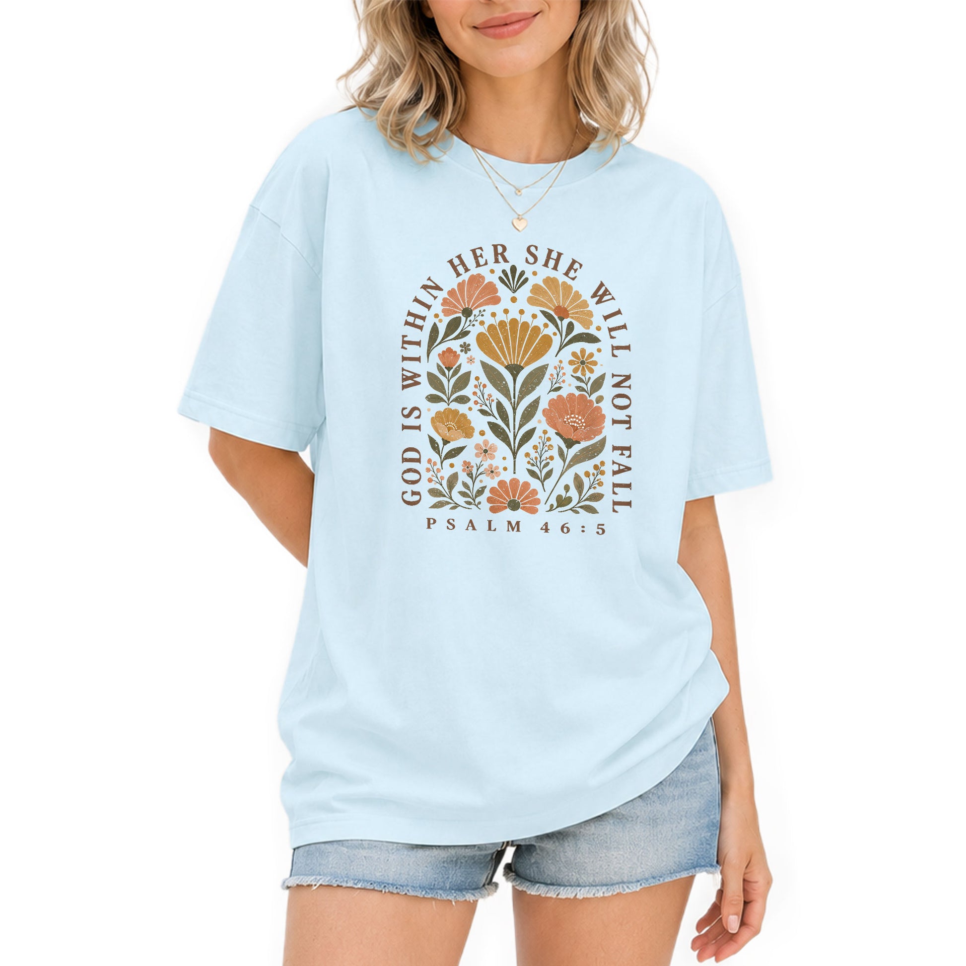 God Is Within Her She Will Not Fall Shirt Floral Christian Psalm 46 5 Graphic Tee - Rust Field Wear
