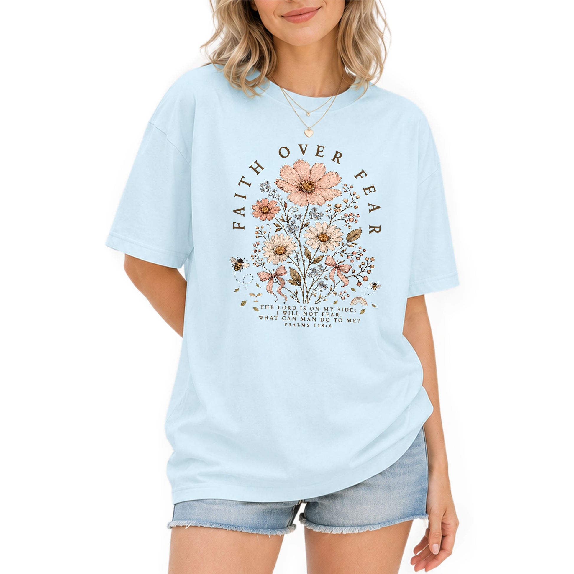 Faith Over Fear Shirt Wildflower Daisy Christian Psalm 118 6 Bible Verse Graphic Tee - Rust Field Wear