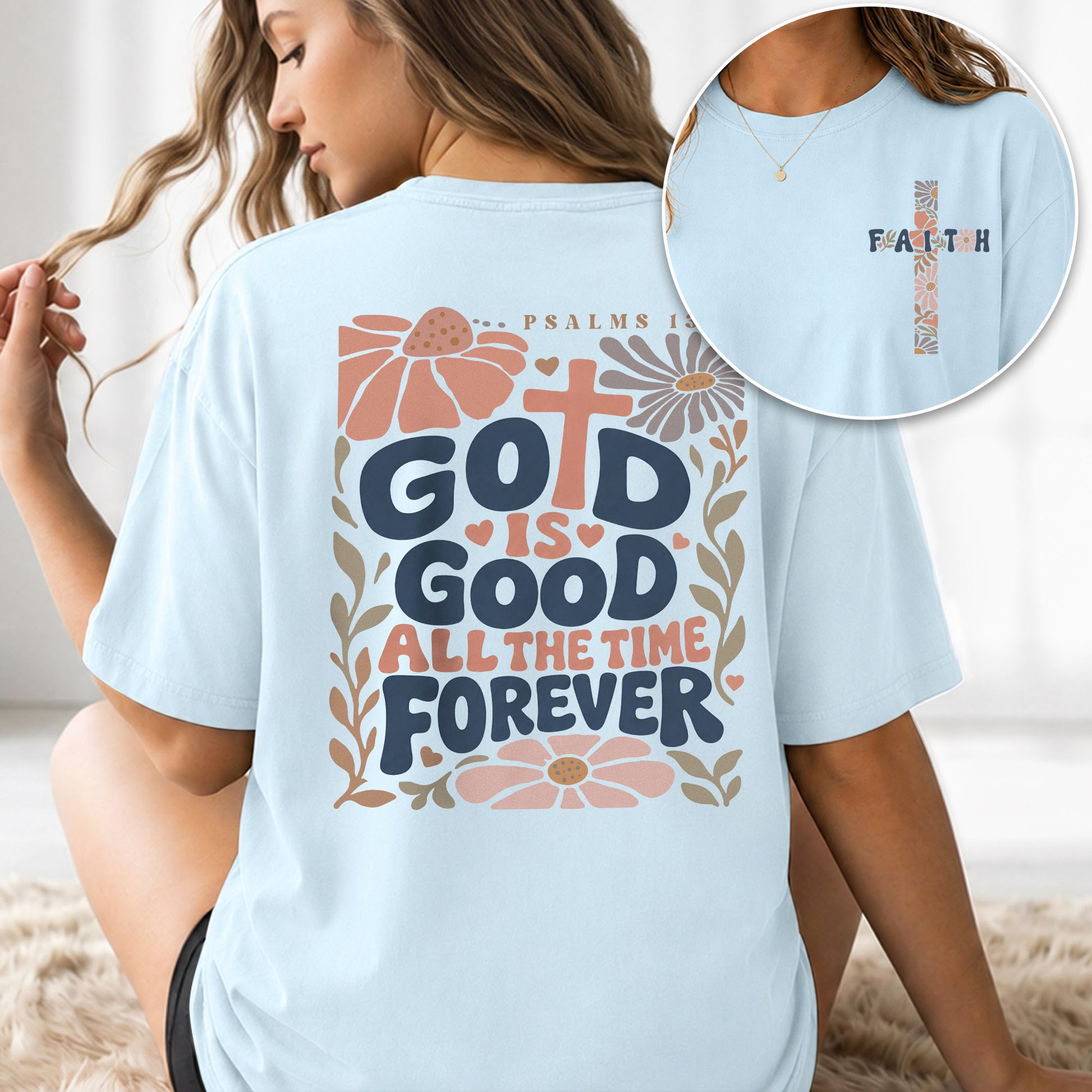 God Is Good Shirt Women Floral Christian T-Shirt Faith Psalms Bible Verse Tee Comfort - Rust Field Wear