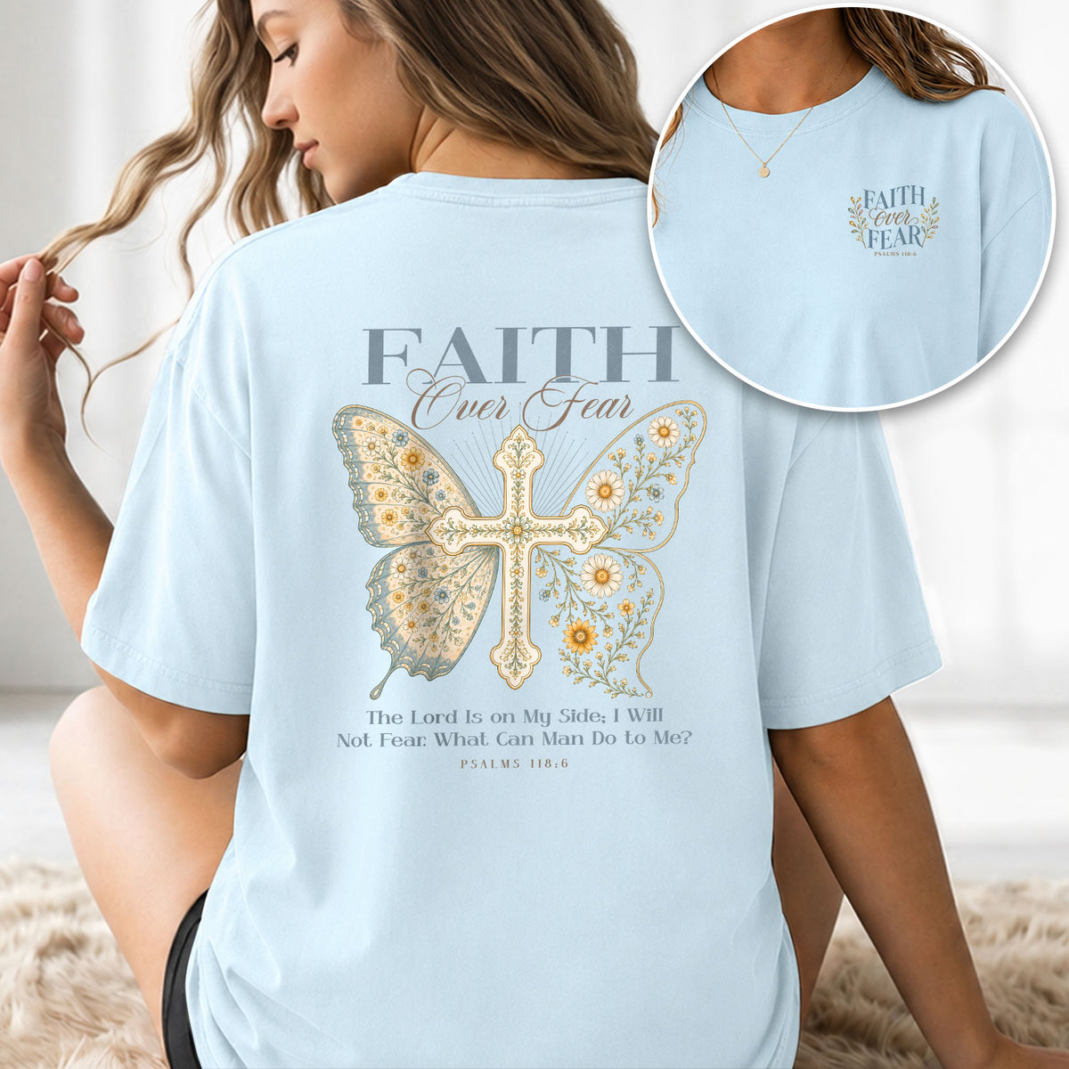 Devout Christian Faith Over Fear Butterfly Aesthetic Women Graphic Tee Vintage Cotton - Rust Field Wear