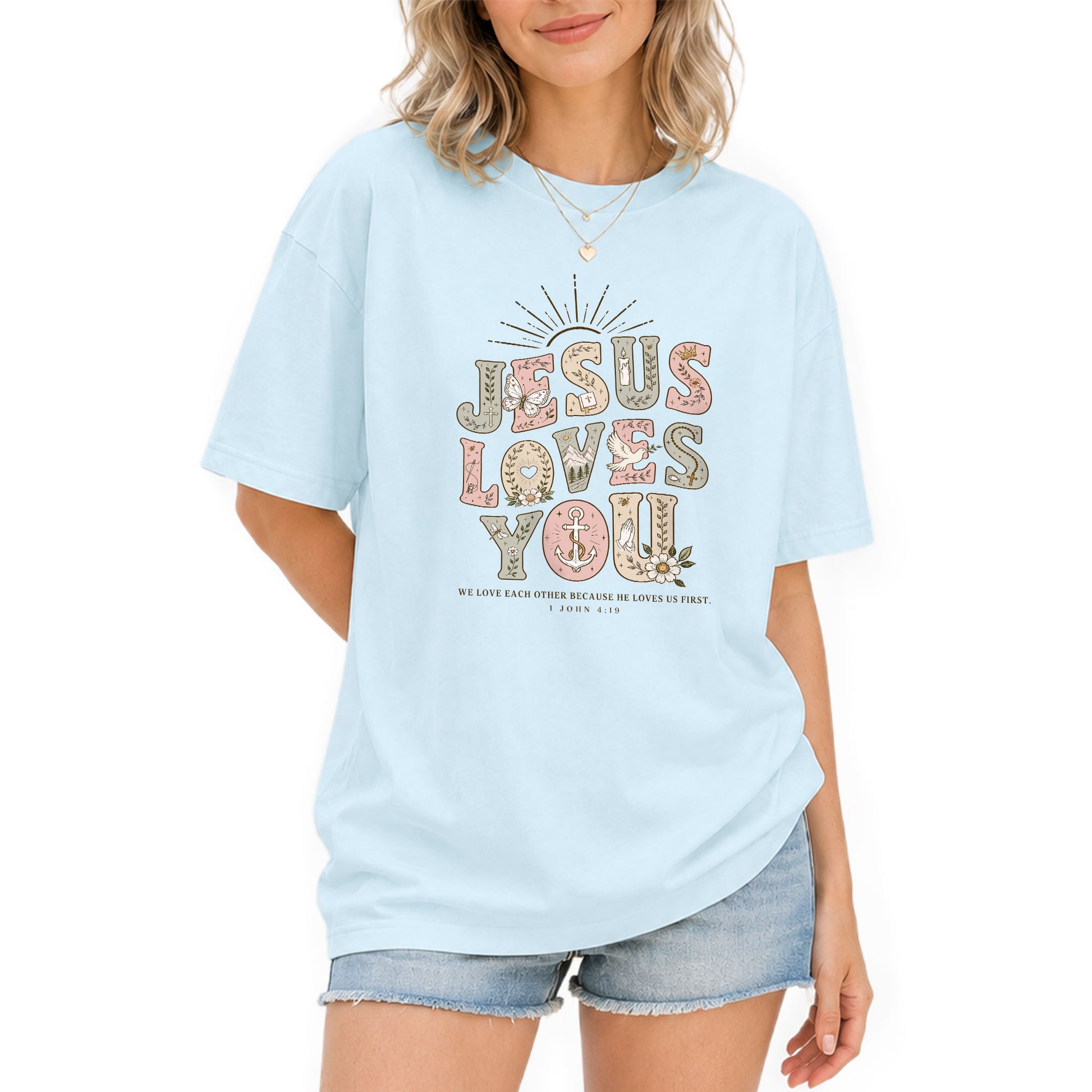 Jesus Loves You T-Shirt Christian Women Faith Shirt Aesthetic Colorful Bible Verse Tee - Rust Field Wear