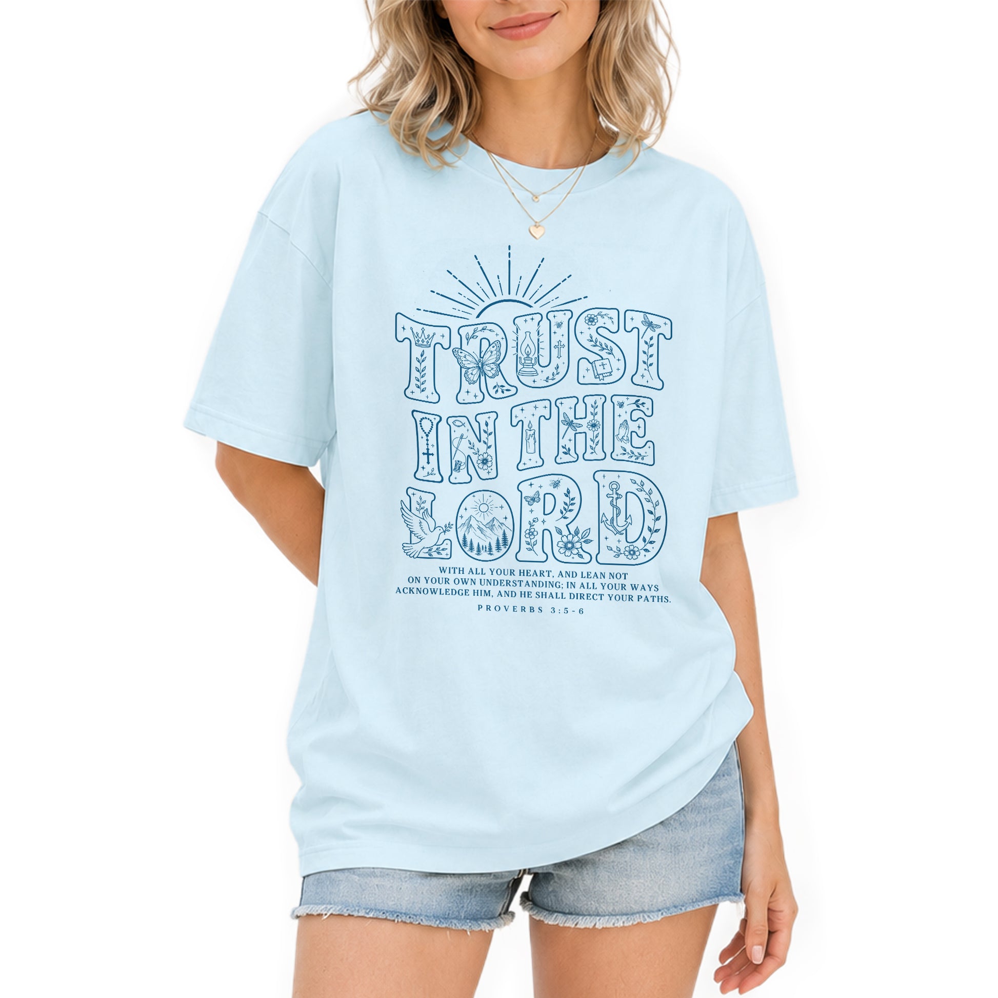 Trust In The Lord T-Shirt Christian Women Faith Shirt Aesthetic Doodle Bible Verse Tee - Rust Field Wear