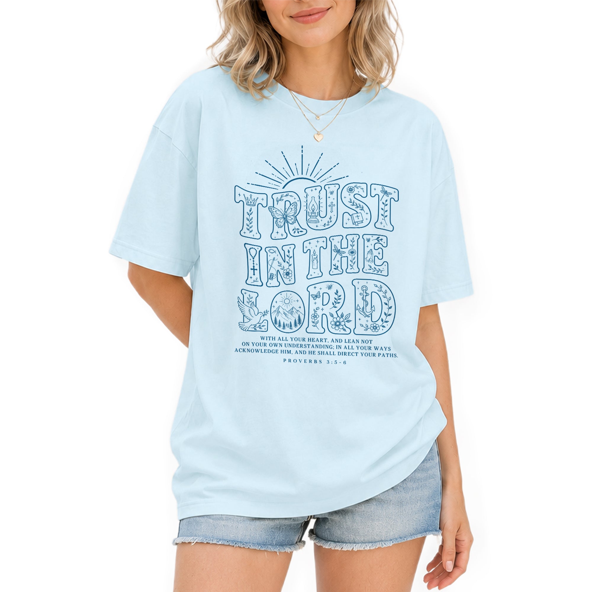 Trust In The Lord T-Shirt Christian Women Faith Shirt Aesthetic Doodle Bible Verse Tee - Rust Field Wear
