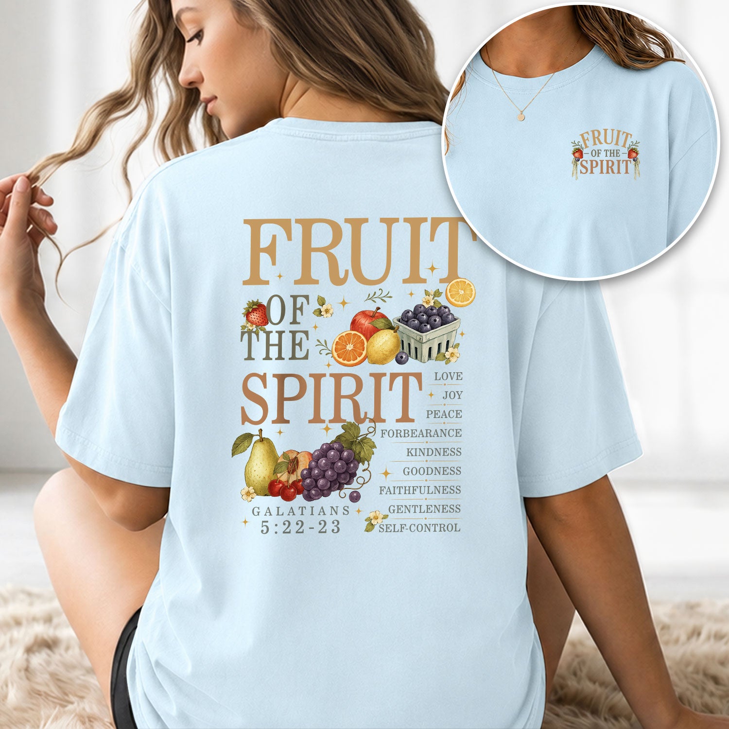 Fruit Of The Spirit Galatians Scripture Pink Cute Christian Tee For Women Apparel
