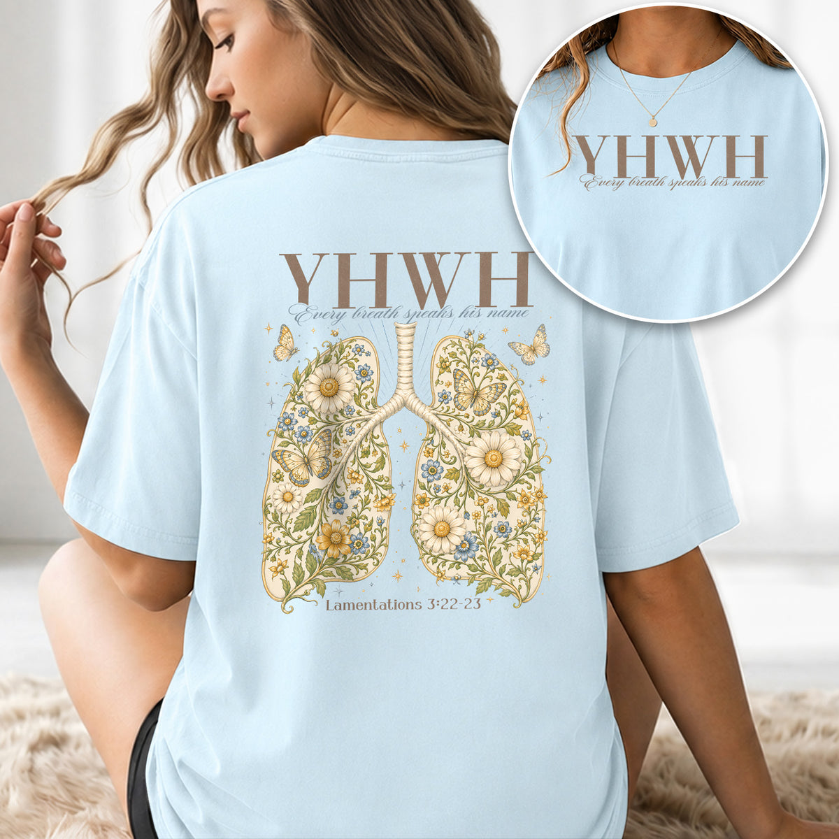 Faithful Christian YHWH Lungs Floral Aesthetic Women Graphic Tee Shirt Vintage Cotton - Rust Field Wear