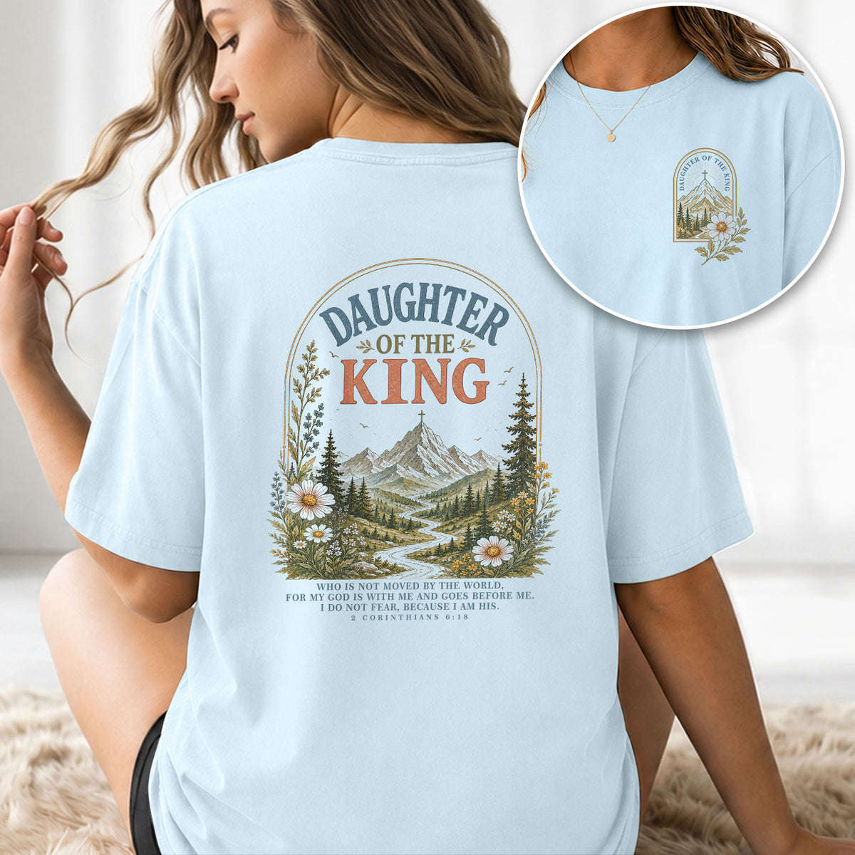 Inspirational Christian Daughter King Mountain Aesthetic Women Graphic Tee Shirt Vintage - Rust Field Wear