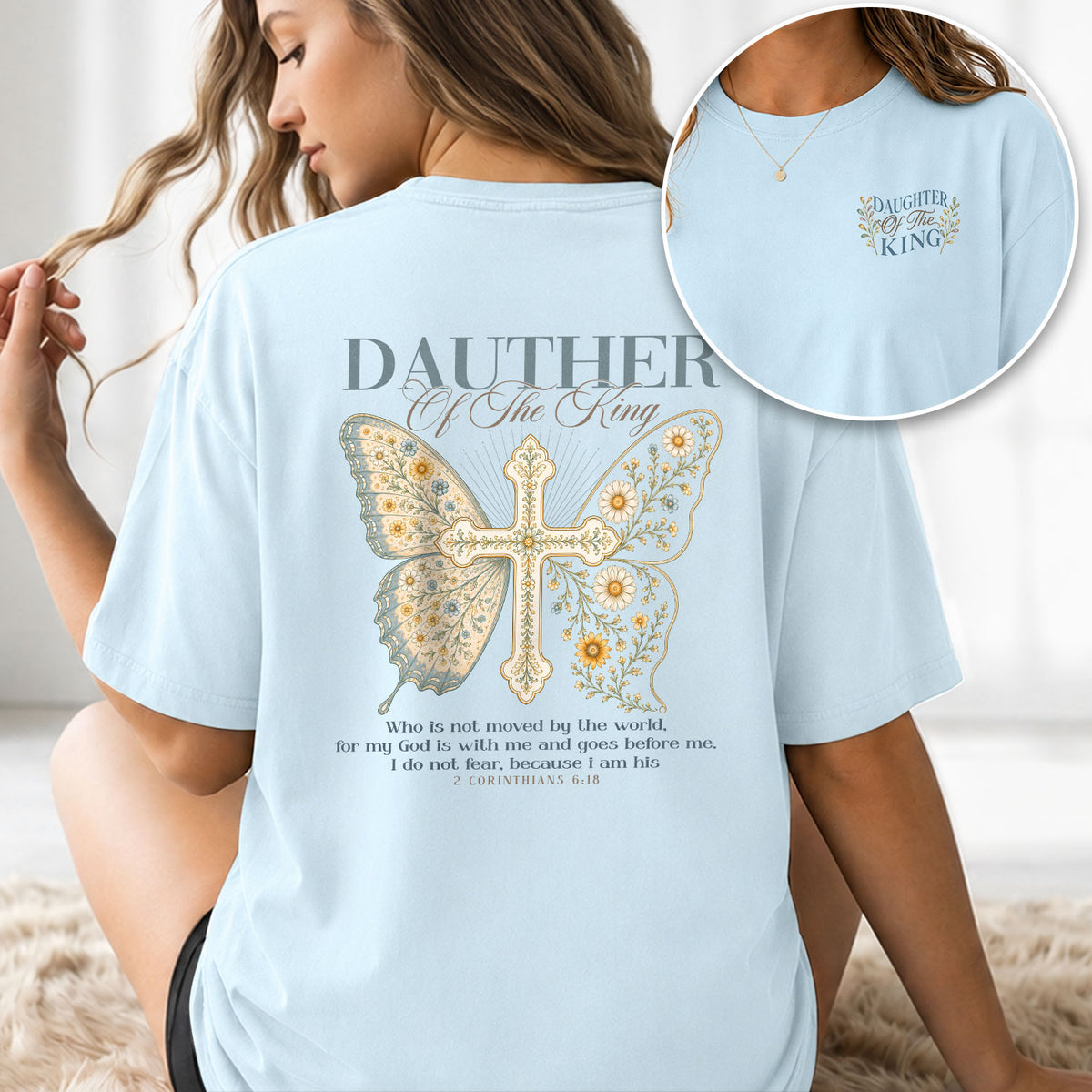 Graceful Christian Daughter King Butterfly Aesthetic Women Graphic Tee Shirt Vintage - Rust Field Wear