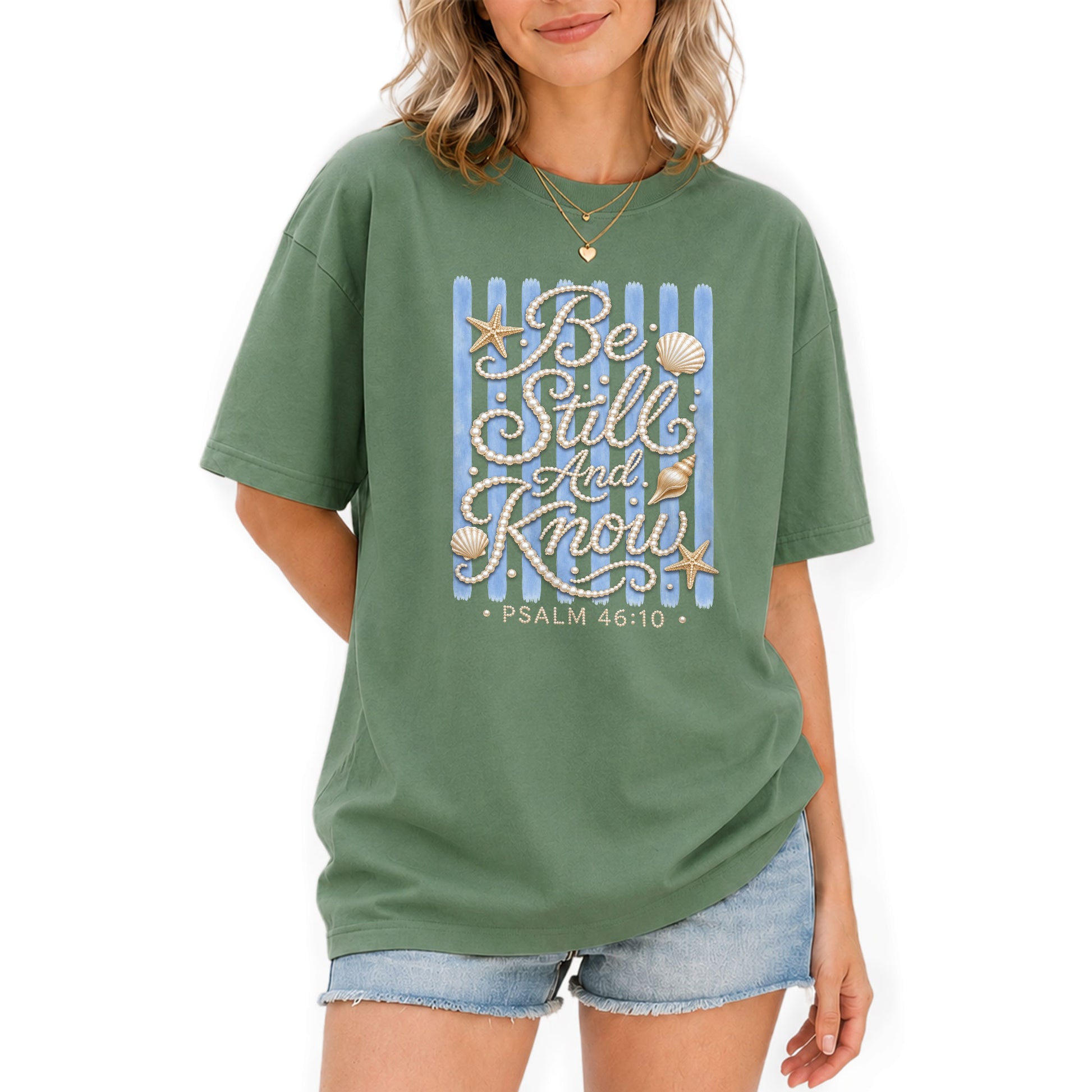 Be Still And Know Shirt Pearl Lettering Ocean Beach Christian Psalm 46 10 Graphic Tee - Rust Field Wear