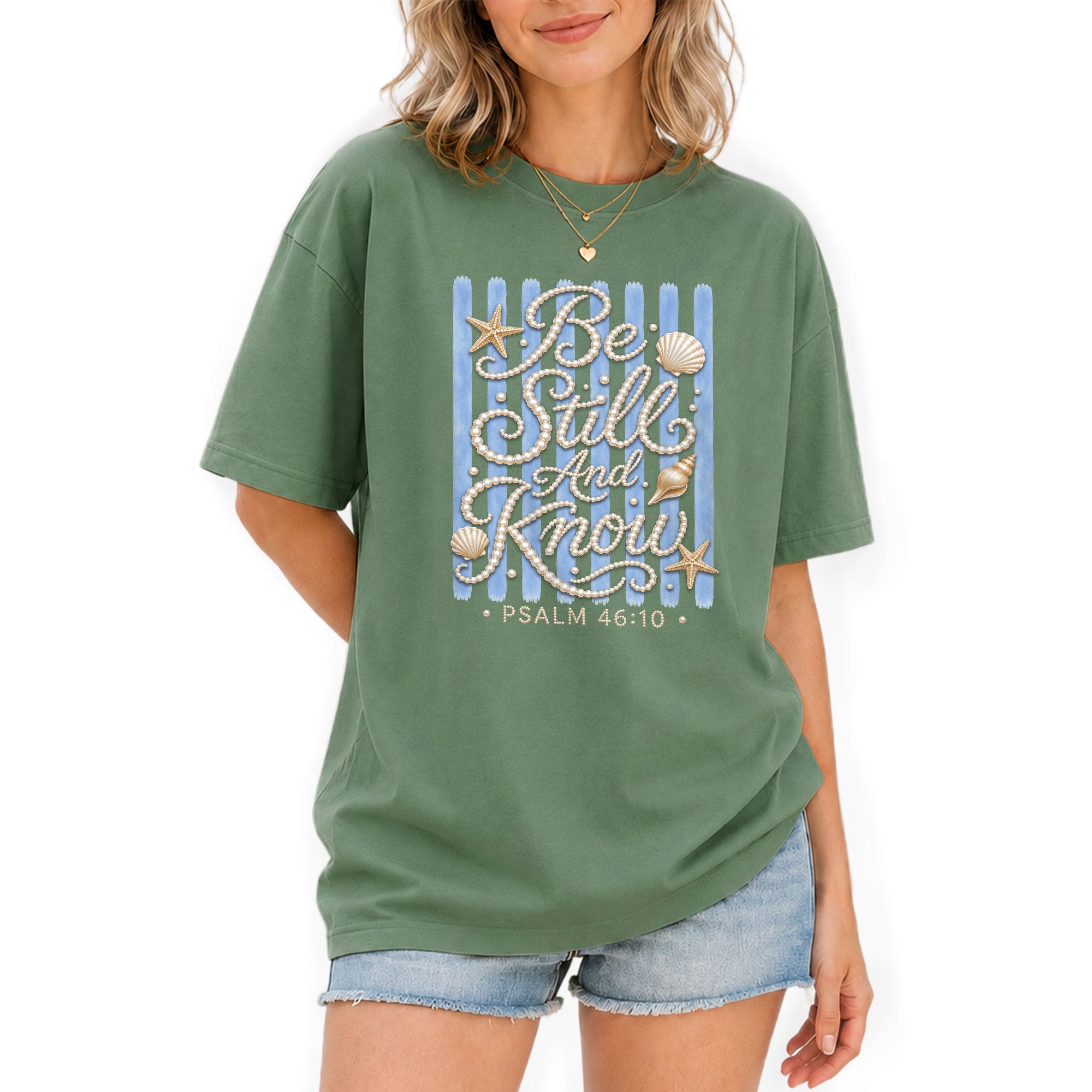 Be Still And Know Shirt Pearl Lettering Ocean Beach Christian Psalm 46 10 Graphic Tee - Rust Field Wear