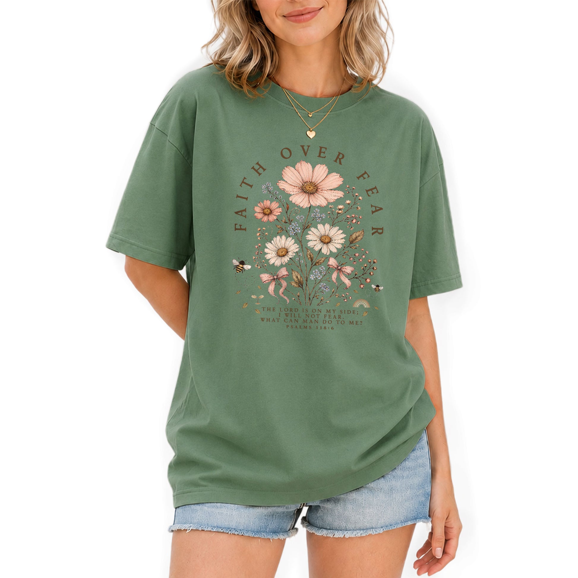 Faith Over Fear Shirt Wildflower Daisy Christian Psalm 118 6 Bible Verse Graphic Tee - Rust Field Wear