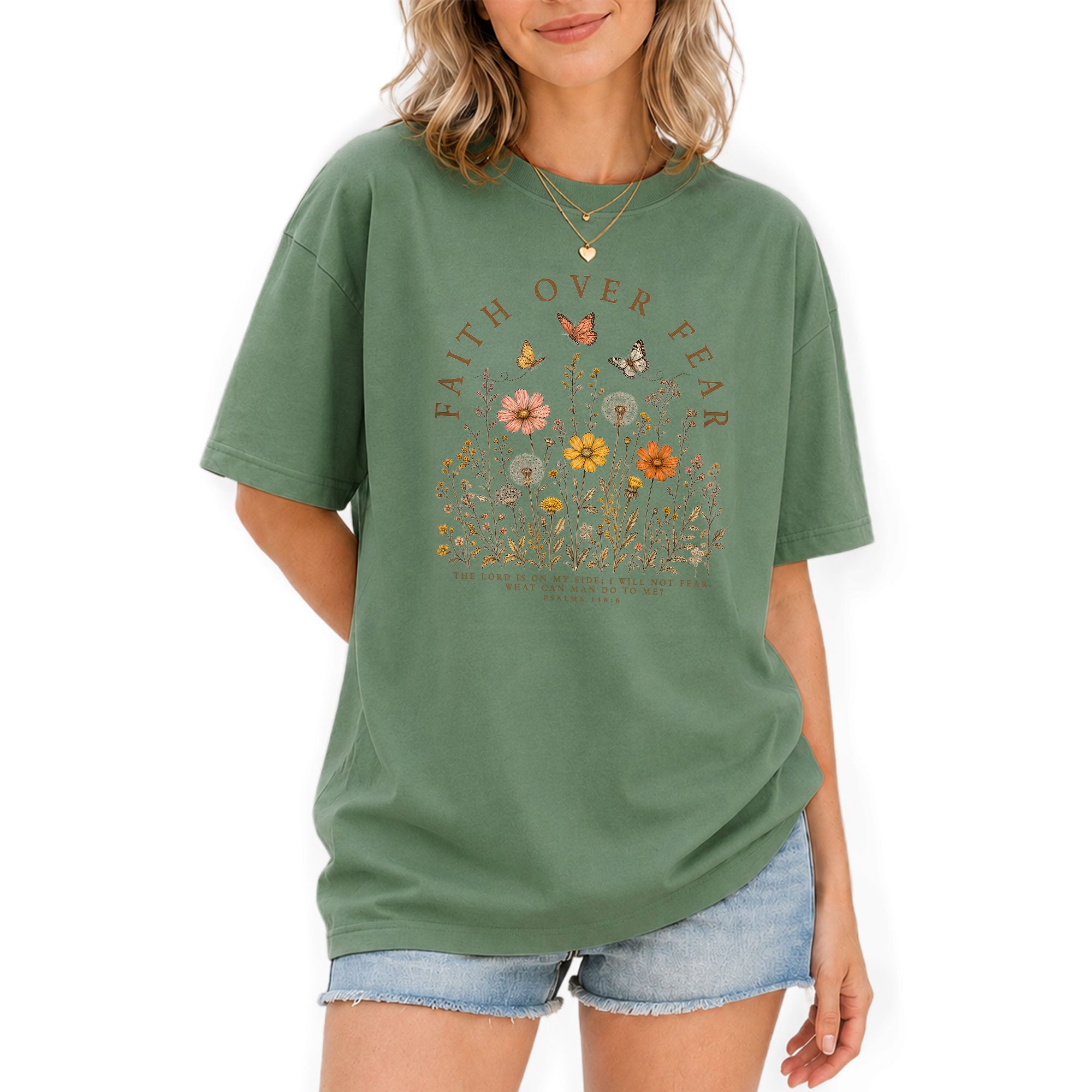 Faith Over Fear Shirt Butterfly Christian Psalm 118 6 Scripture Faith Graphic Tee - Rust Field Wear