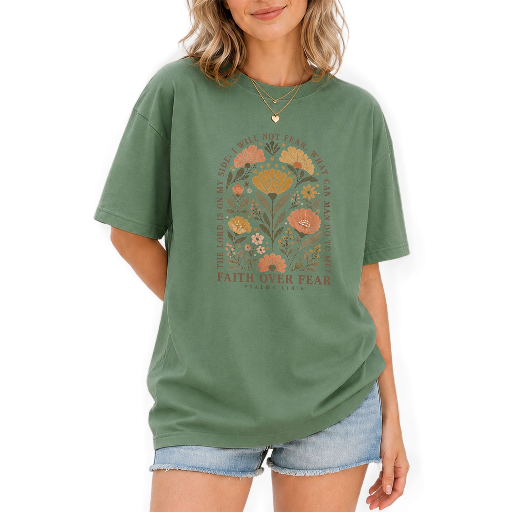 Faith Over Fear Shirt Floral Christian Psalm 118 6 Bible Verse Women Graphic Tee - Rust Field Wear