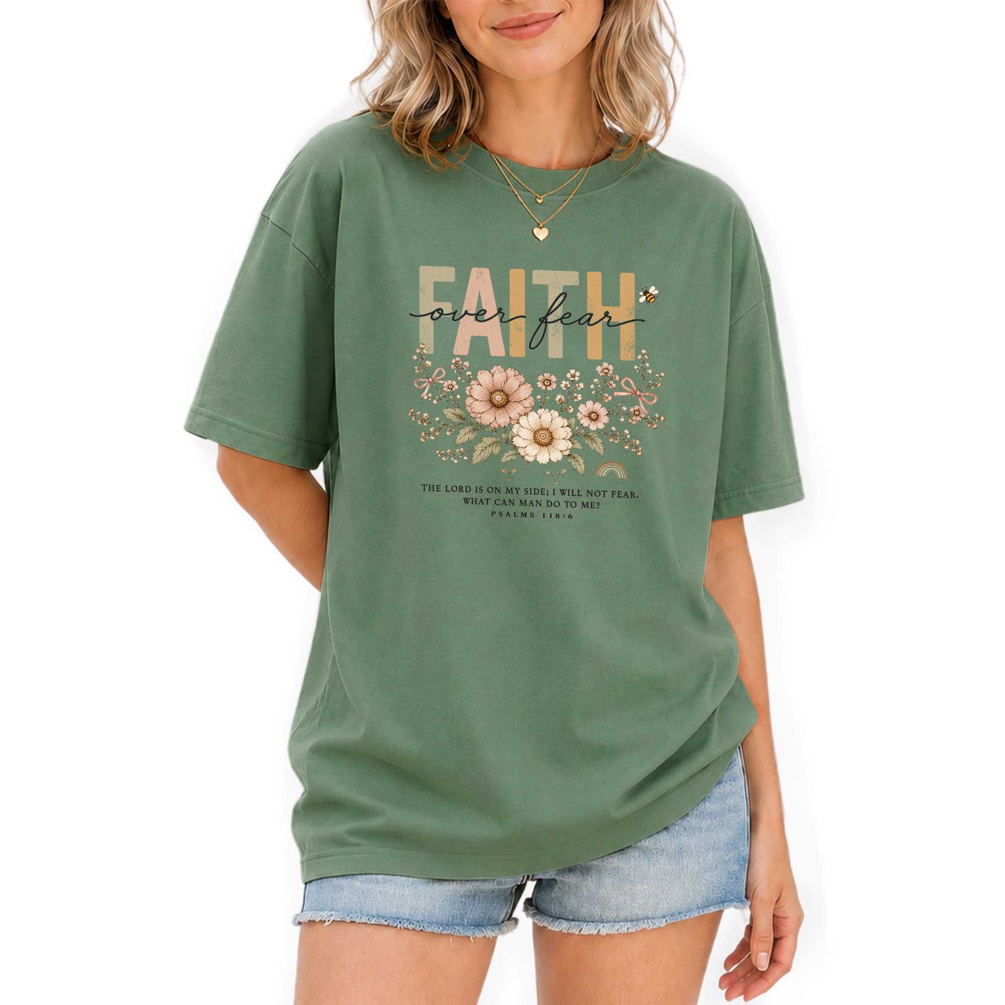 Faith Over Fear Shirt Daisy Bee Christian Psalm 118 6 Scripture Faith Graphic Tee - Rust Field Wear