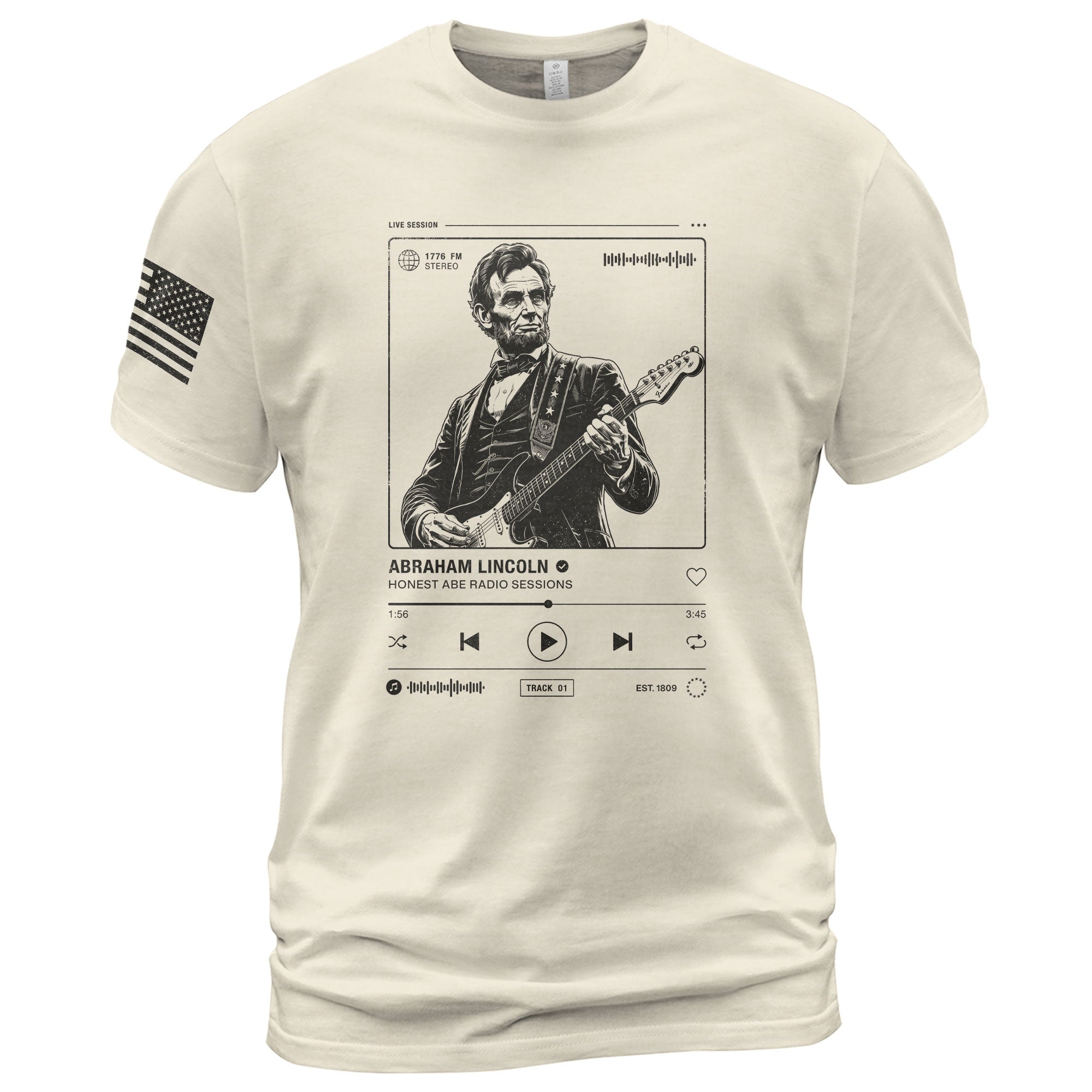 Abraham Lincoln Guitar Shirt Music Player Graphic Tee Patriotic Sketch Shirt - Rust Field Wear