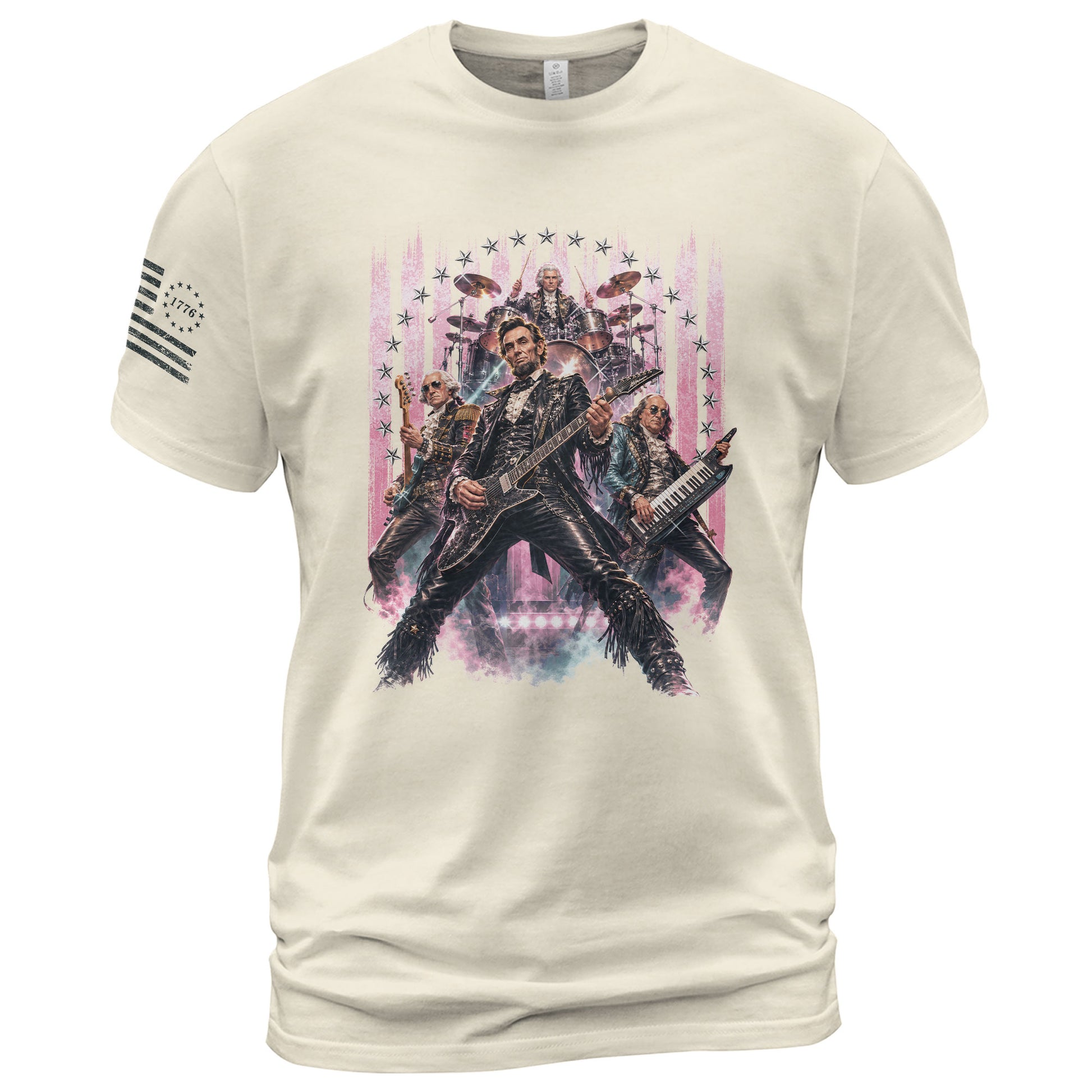 Vintage Patriotic Rock Band T-Shirt - Abraham Lincoln Guitar Graphic Apparel Tee - Rust Field Wear