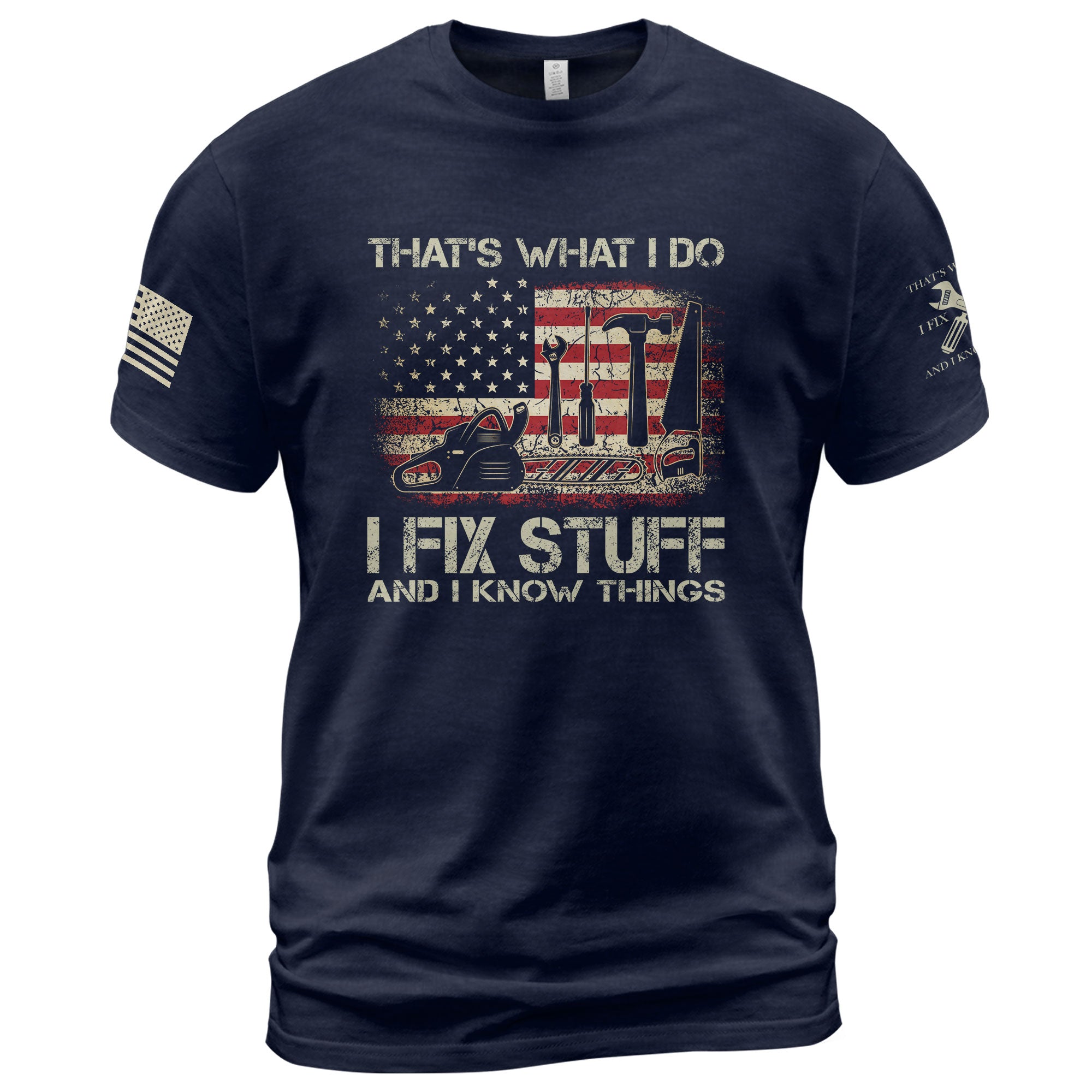 I Fix Stuff And I Know Things Funny American Flag Men Graphic Shirt Casual Novelty