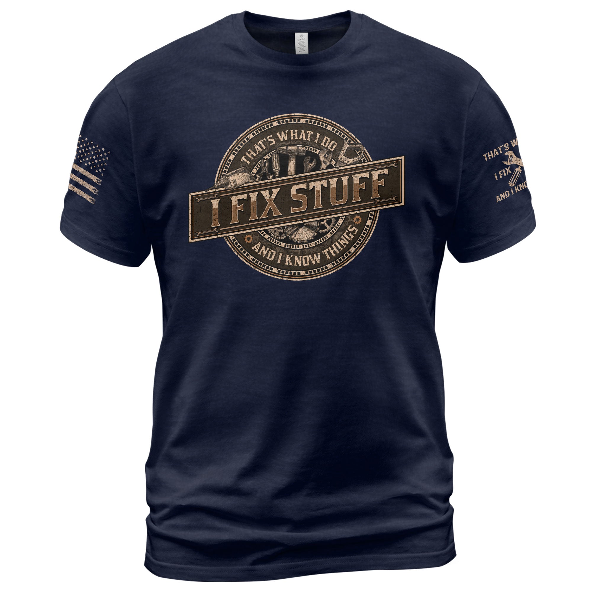 Men Graphic Mechanical Emblem T-Shirt I Fix Stuff And I Know Things Drill Quote Tee