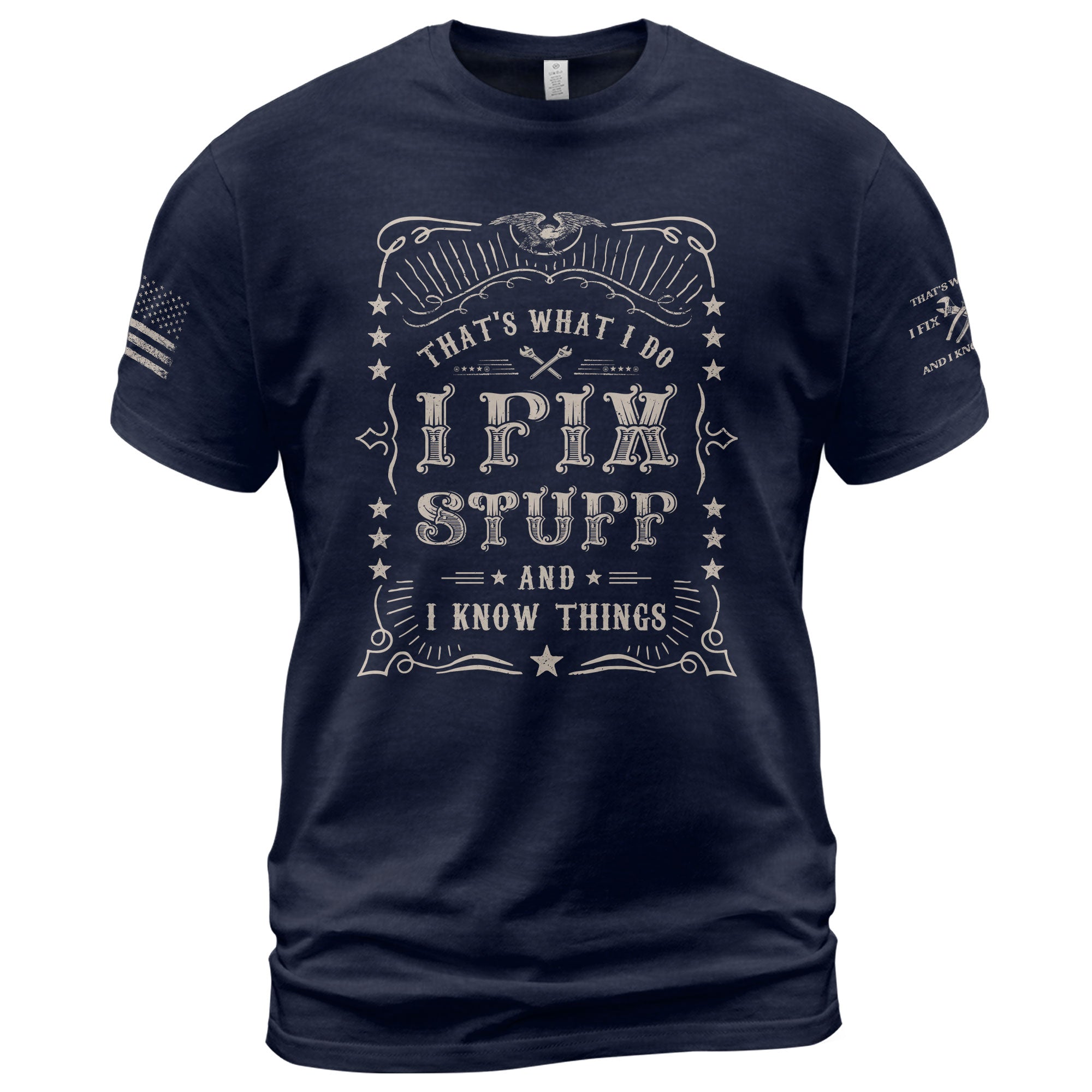 Graphic 2D Men T-Shirt I Fix Stuff And I Know Things Western Quote Eagle Print Tee
