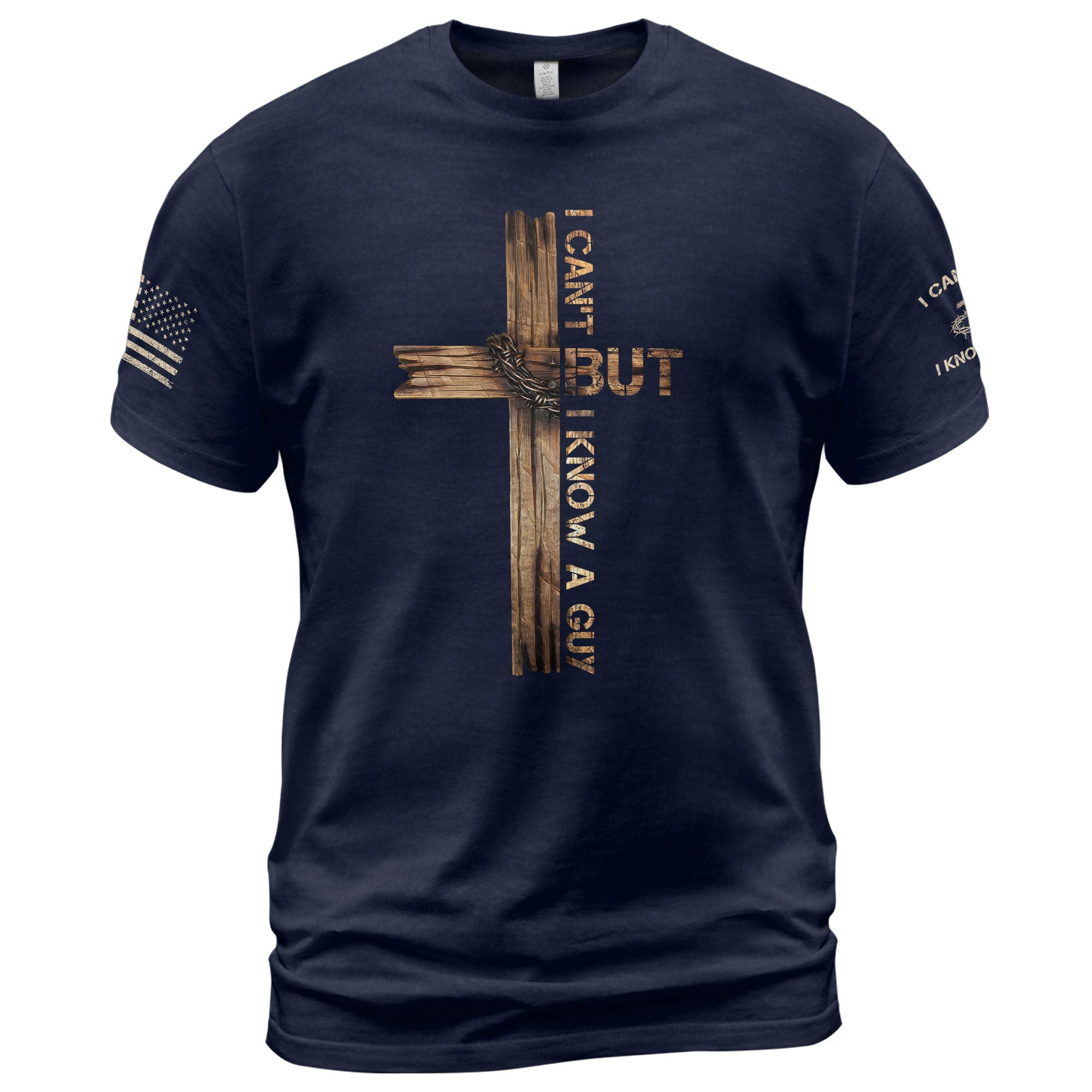 Faith Based Christian Tee Shirts, I Can’t But I Know a Guy Bold Christian Cross for - Christian Shirts for Men - Rust Field Wear