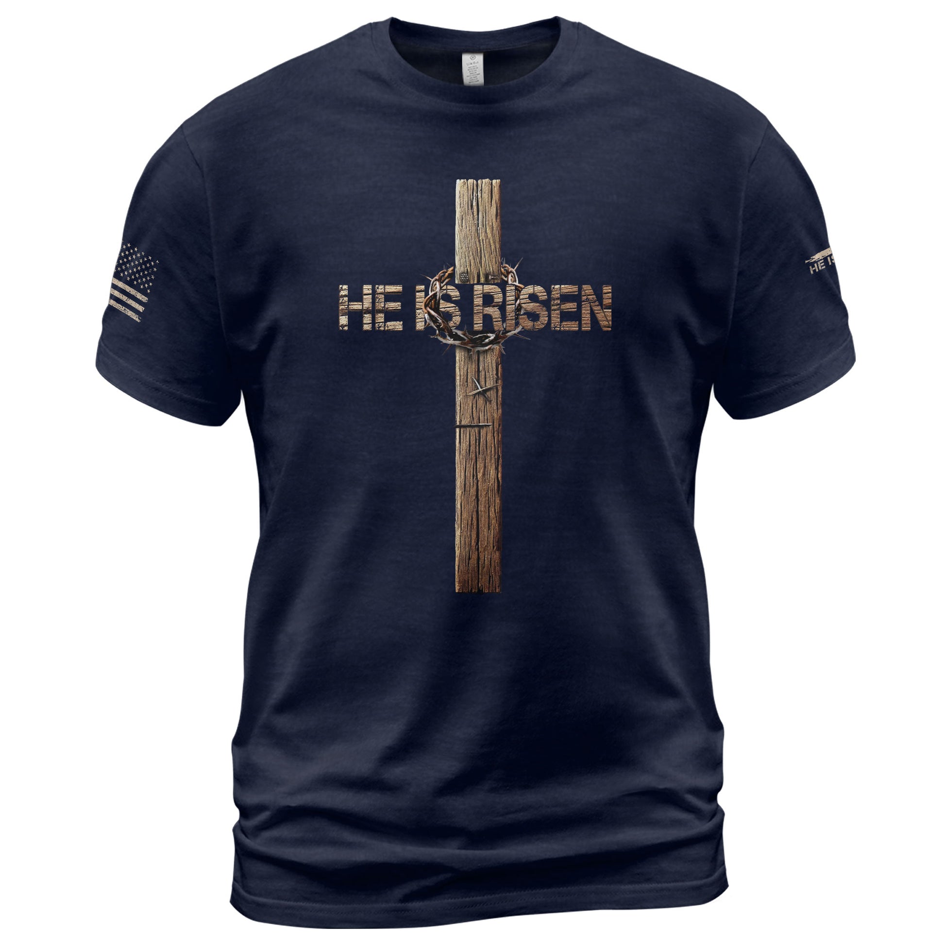 Christian Tee Shirts, He Is Risen Resurrection Cross - Christian Shirts for Men - Rust Field Wear