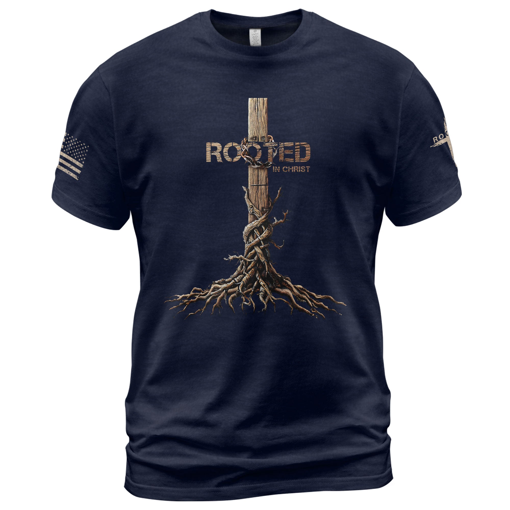 Christian Shirts for Men, Rooted in Christ Cross and Roots Christian - Christian Tee Shirts - Rust Field Wear