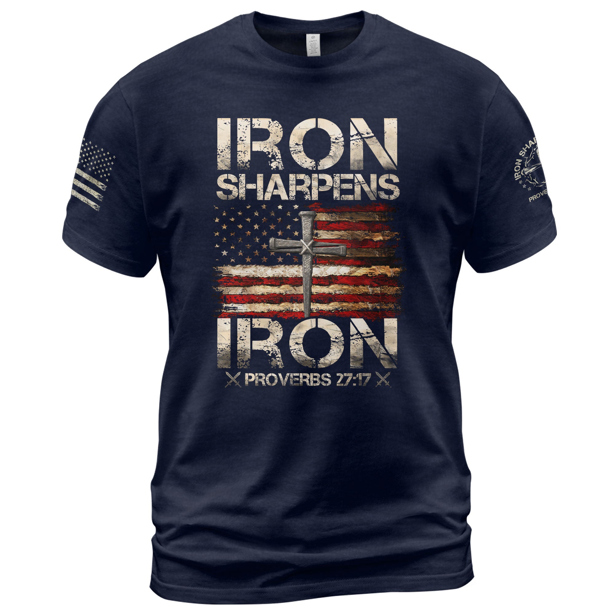 Iron Sharpens Iron Proverbs 27:17 Patriotic Christian - Christian Shirts for Men, Faith Based Christian Tee Shirts - Rust Field Wear