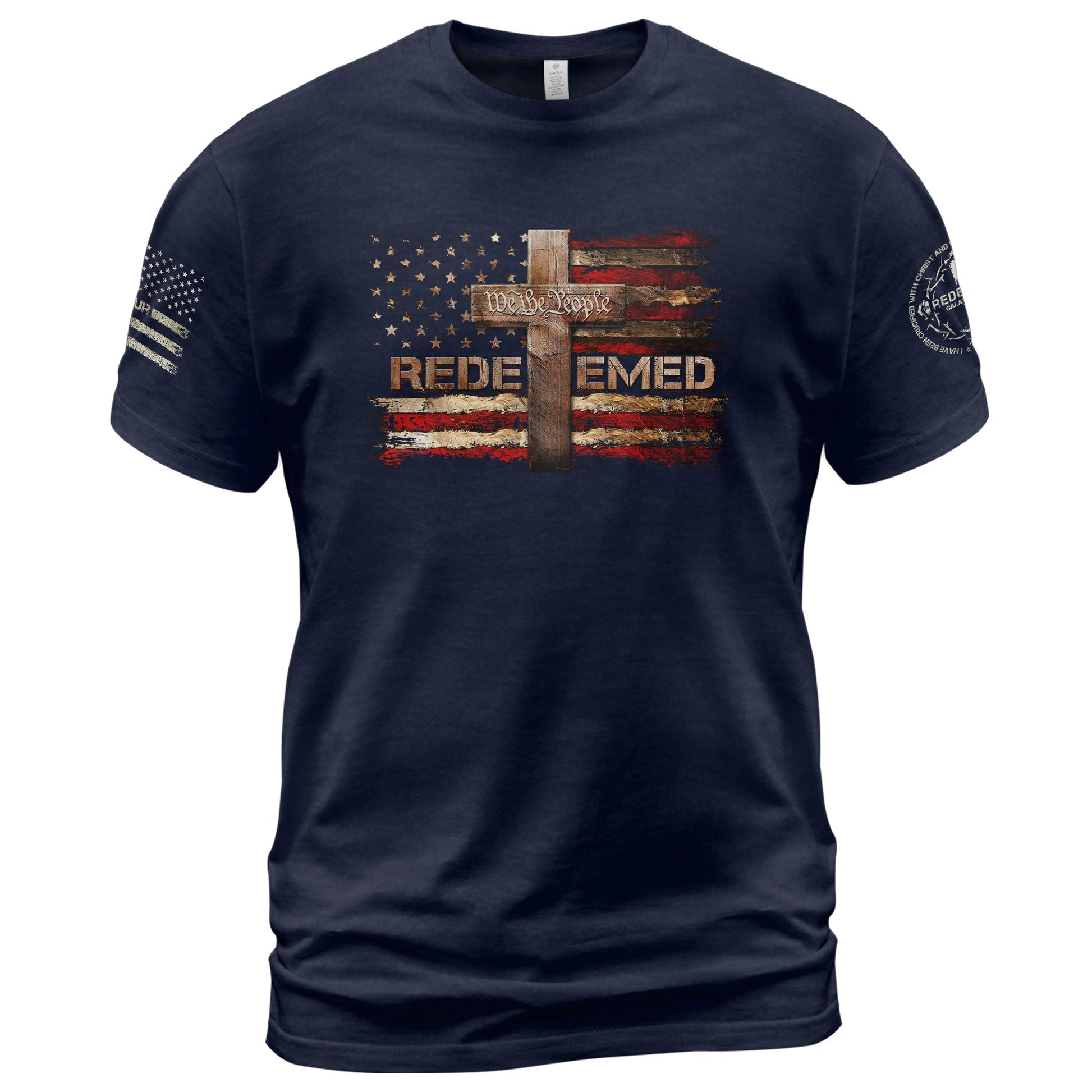 Christian Tee Shirts, Redeemed We The People Cross - Christian Shirts for Men - Rust Field Wear