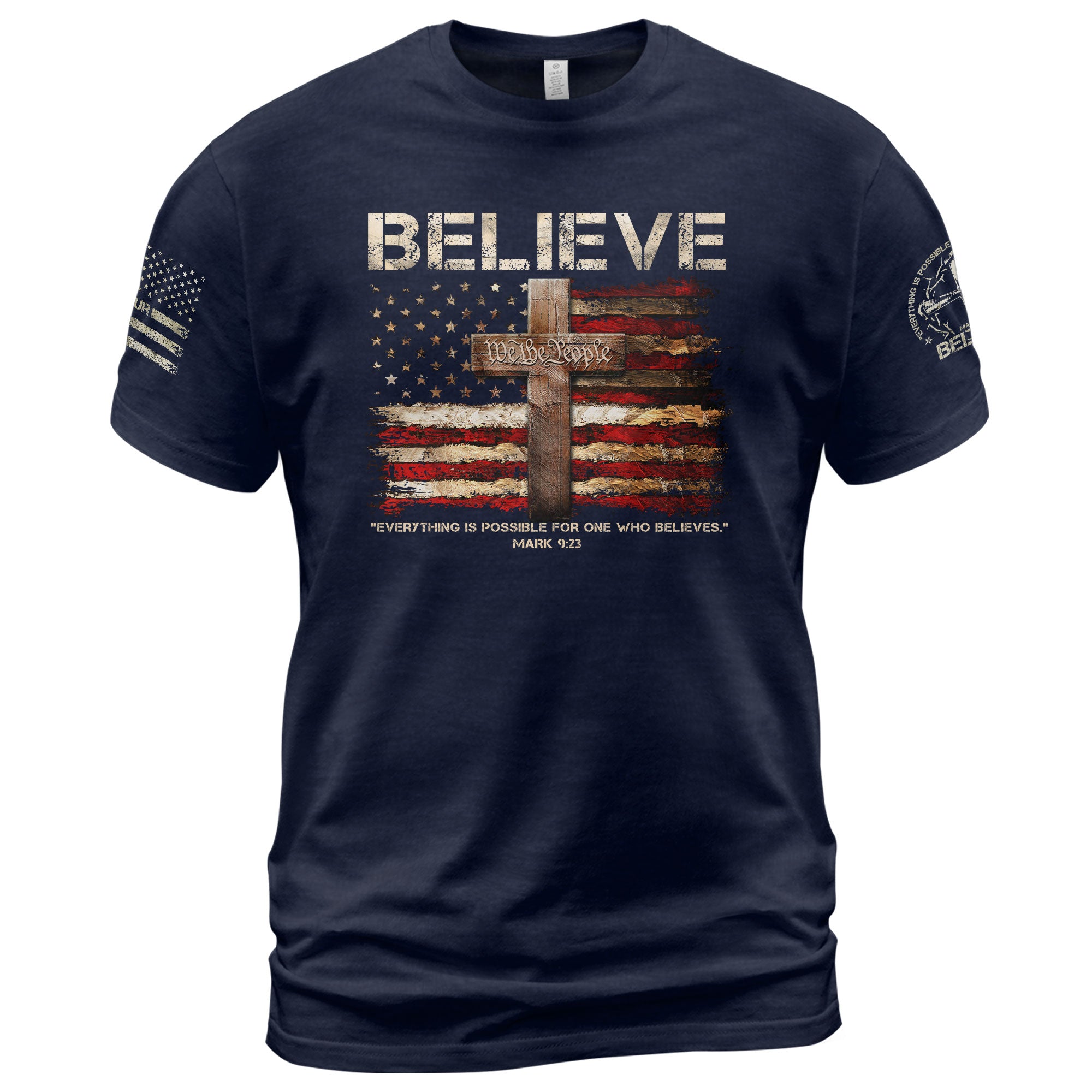 BELIEVE Faith in Action, Powered by Mark 9:23 - Christian Tee Shirts, Christian Shirts for Men - Rust Field Wear
