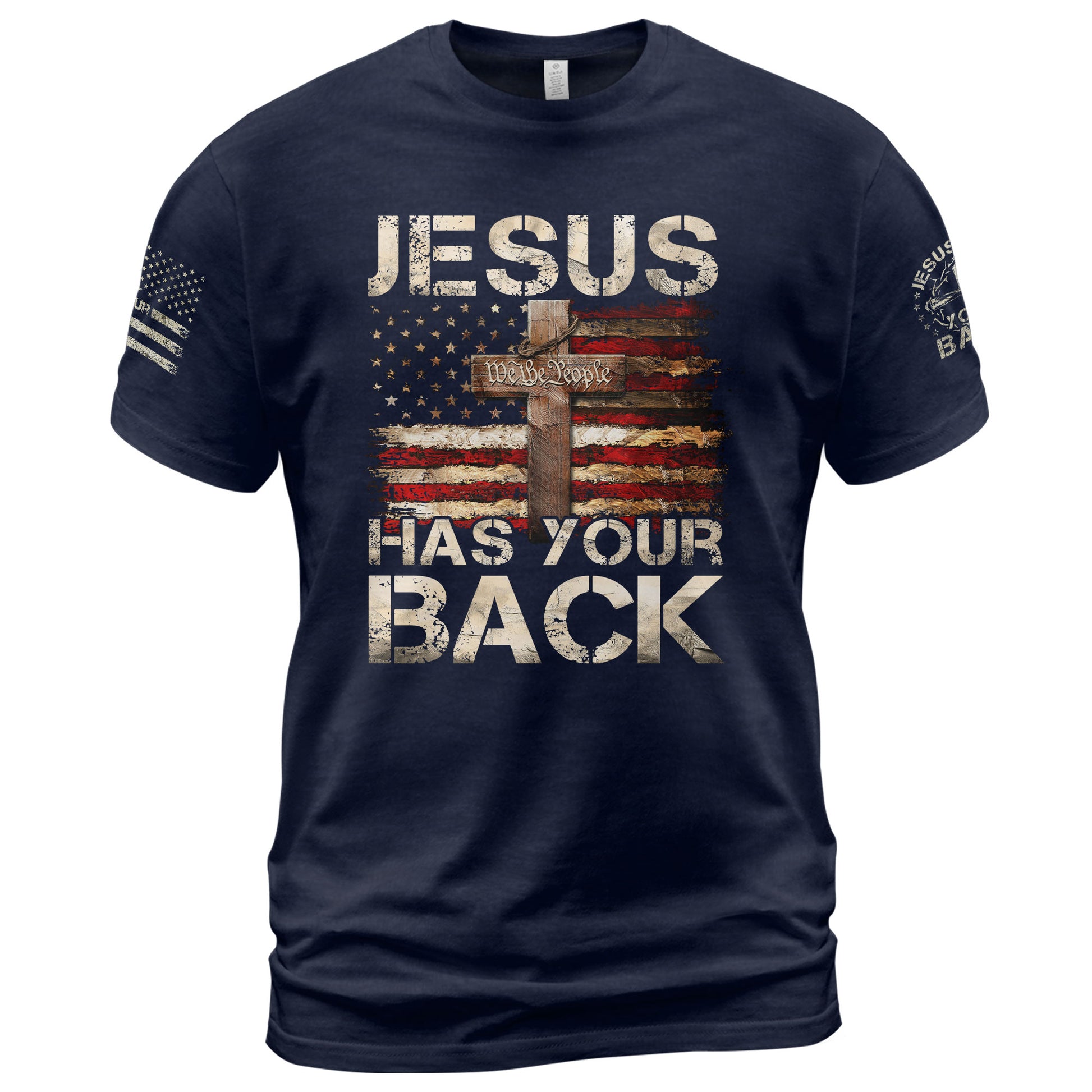 Patriotic T Shirts, Jesus Has Your Back Faith, Freedom and Divine Protection - Freedom Shirts for Men - Rust Field Wear
