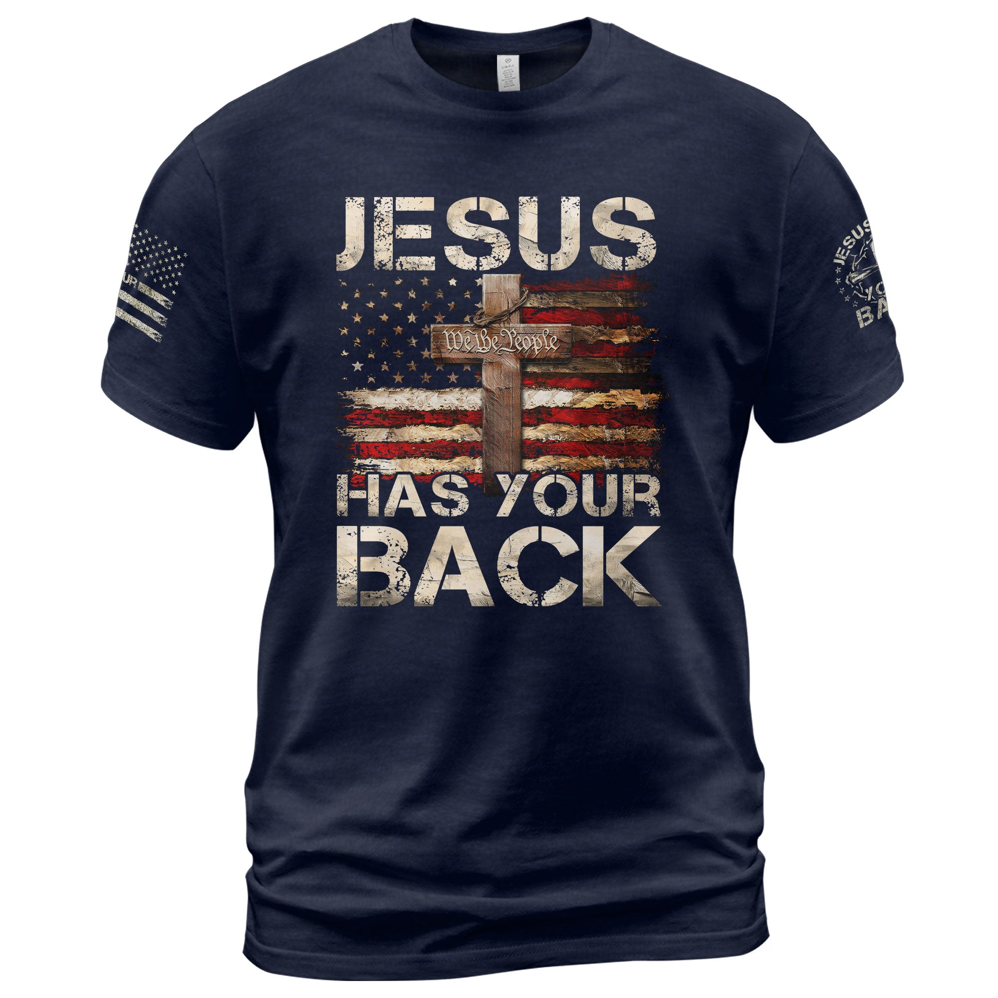 Patriotic T Shirts, Jesus Has Your Back Faith, Freedom and Divine Protection - Freedom Shirts for Men - Rust Field Wear