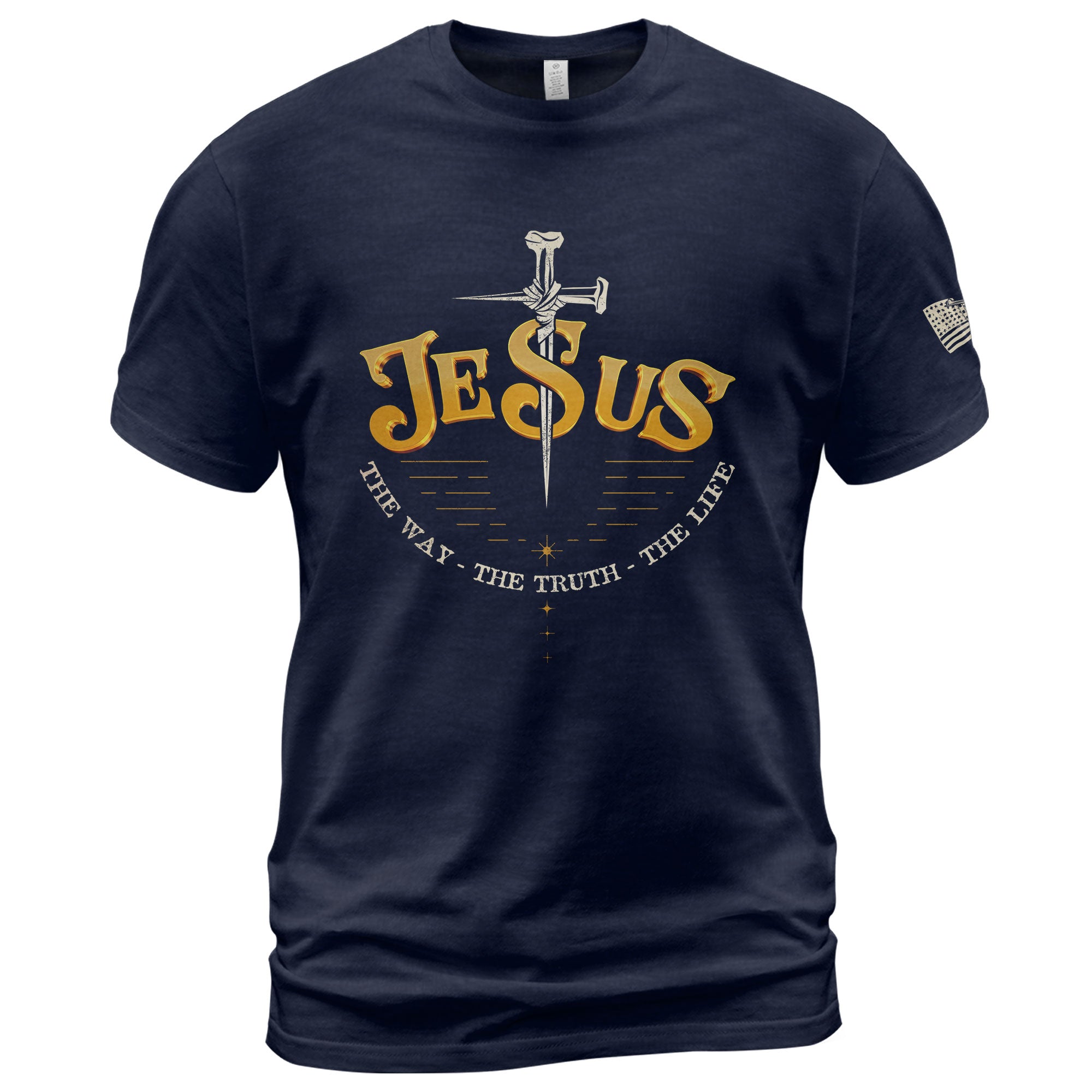 Faith Based Christian Tee Shirts, Forged in Faith JESUS Sword Bold - Christian Shirts for Men - Rust Field Wear